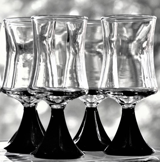 Mid-Century Modern Black Cordial Glasses - Set of 4 - Cone Stem Barware