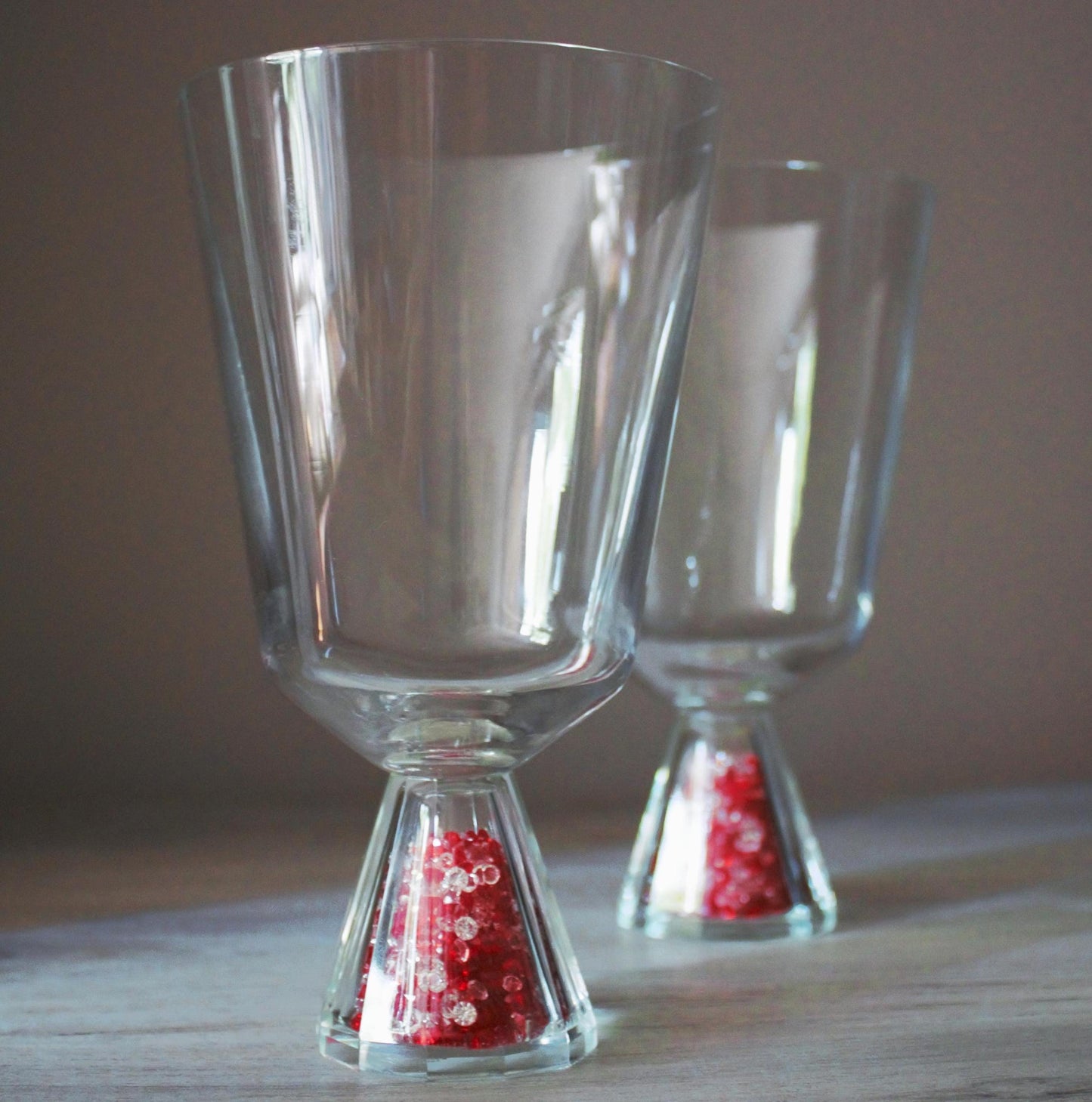 Vintage Oleg Cassini Cocktail Glasses - Crystal Stem with Red Crystals, Signed Set of 2