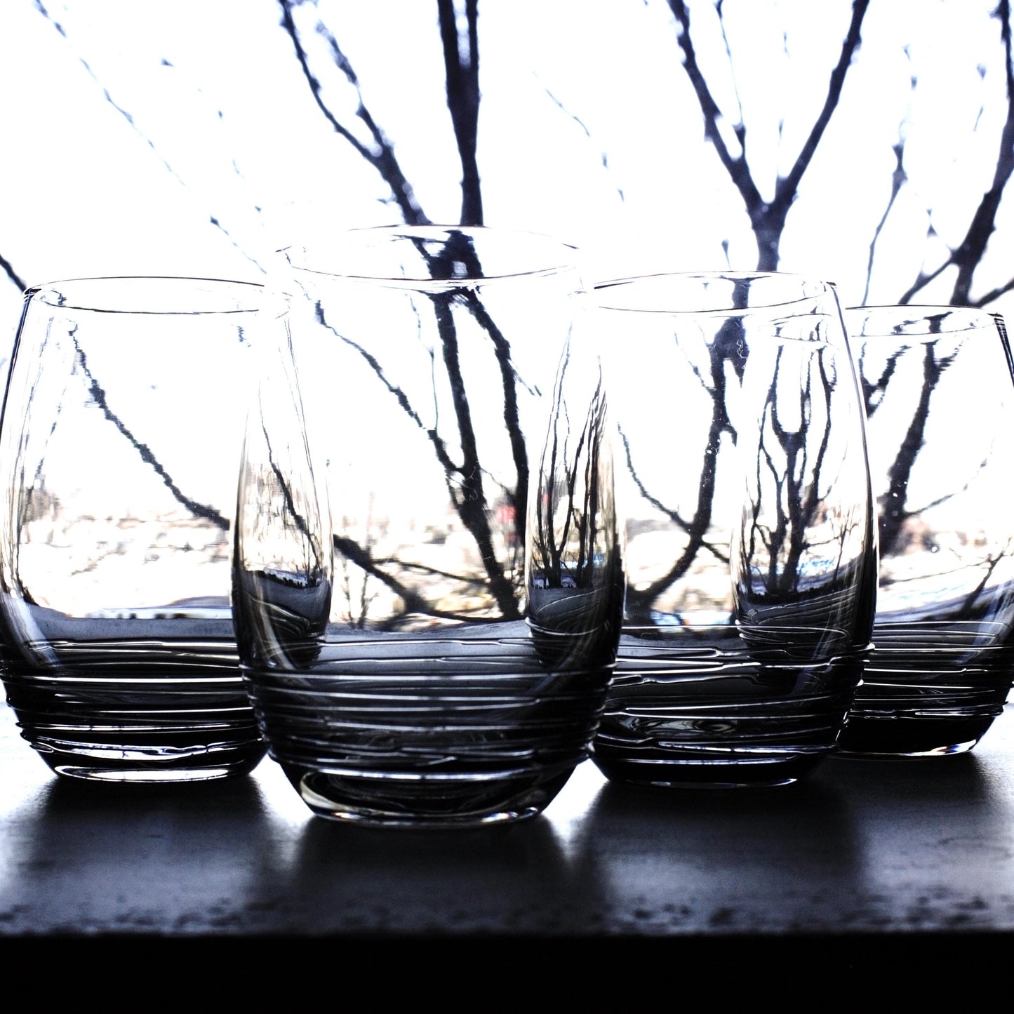 Mikasa Smokey Grey Tumblers: Hand Blown Glass Set of 4, unique glassware