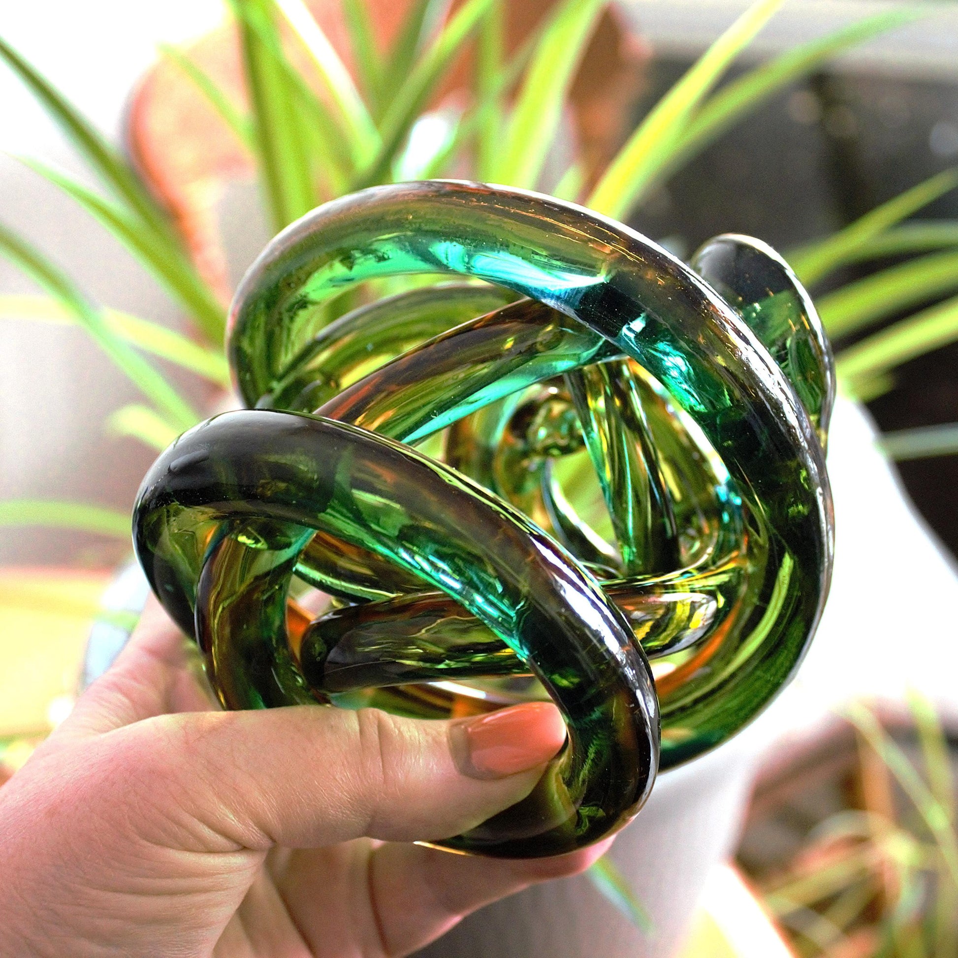 Multicolor Twisted Glass Knot: Intertwining Art Glass Sculpture