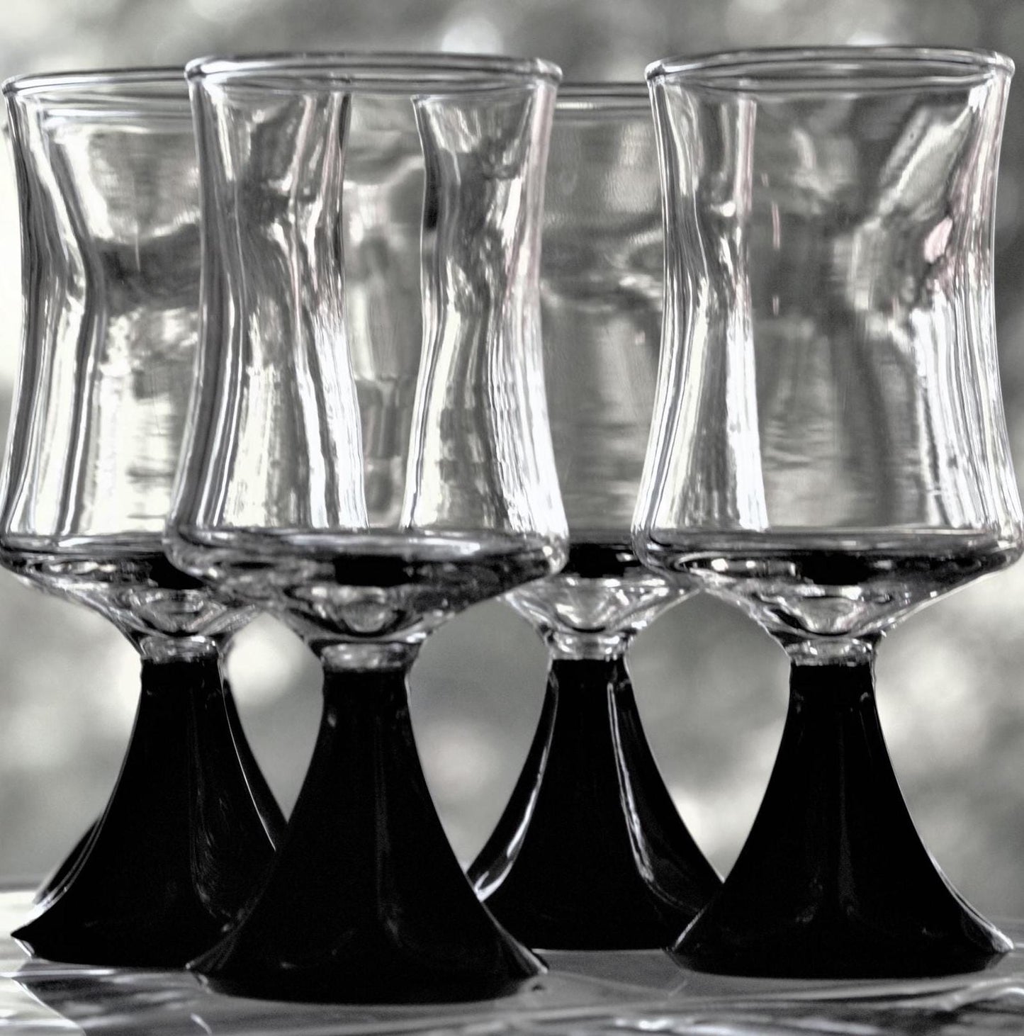 Mid-Century Modern Black Cordial Glasses - Set of 4 - Cone Stem Barware