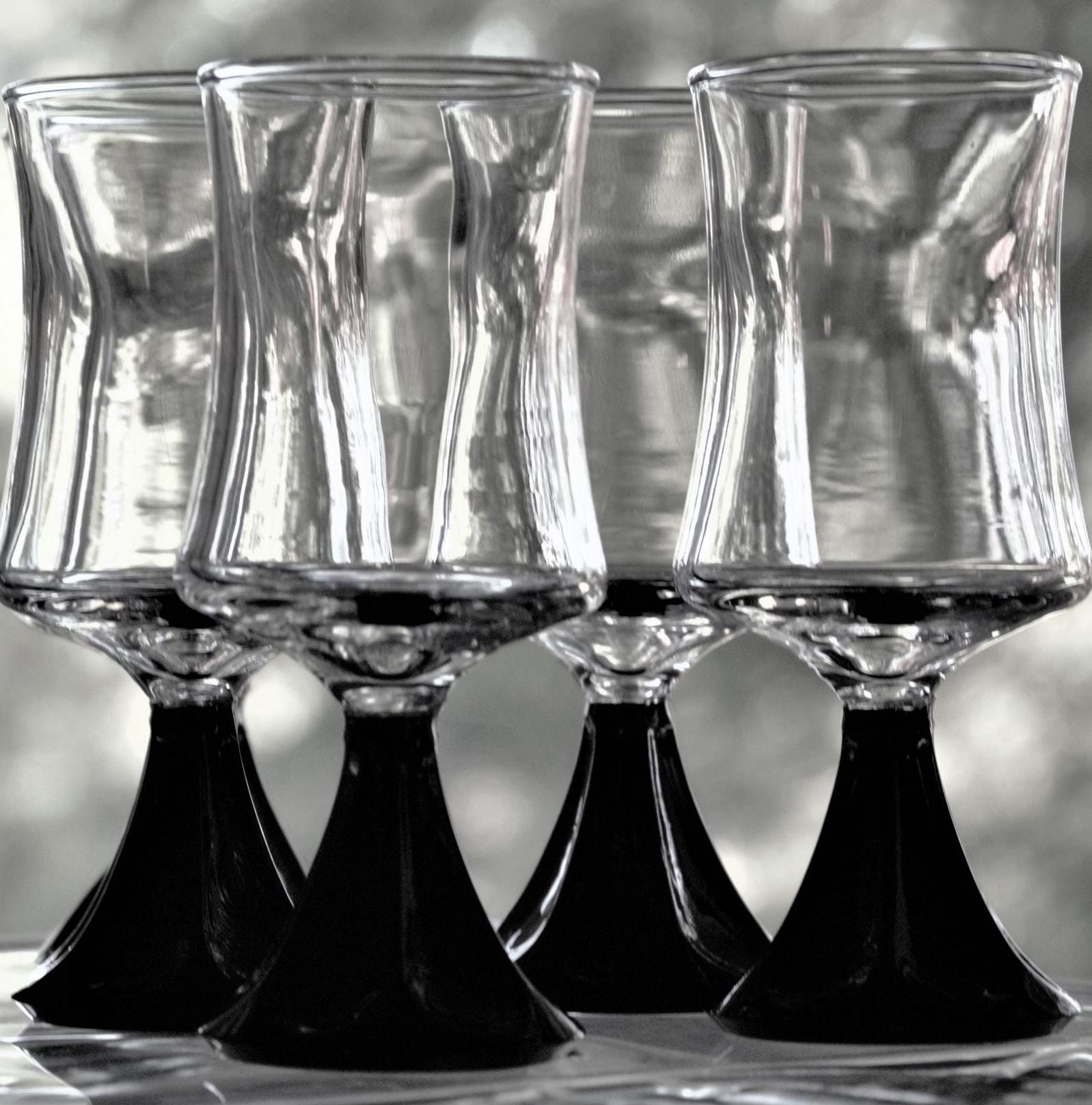 Mid-Century Modern Black Cordial Glasses - Set of 4 - Cone Stem Barware