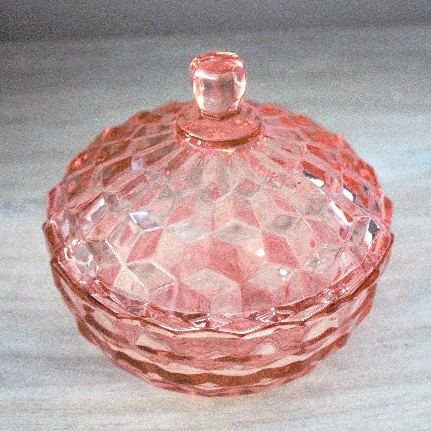 Vintage Whitehall Pink Glass Candy Dish with Lid: Cubist Bowl