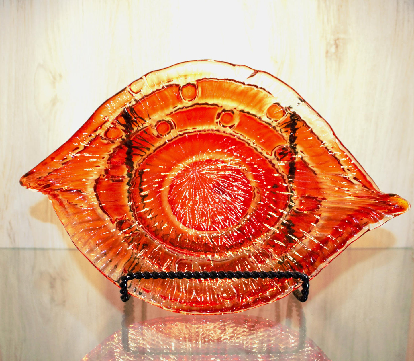 Hand Blown Amberina Glass Bowl: Orange & Red Centerpiece