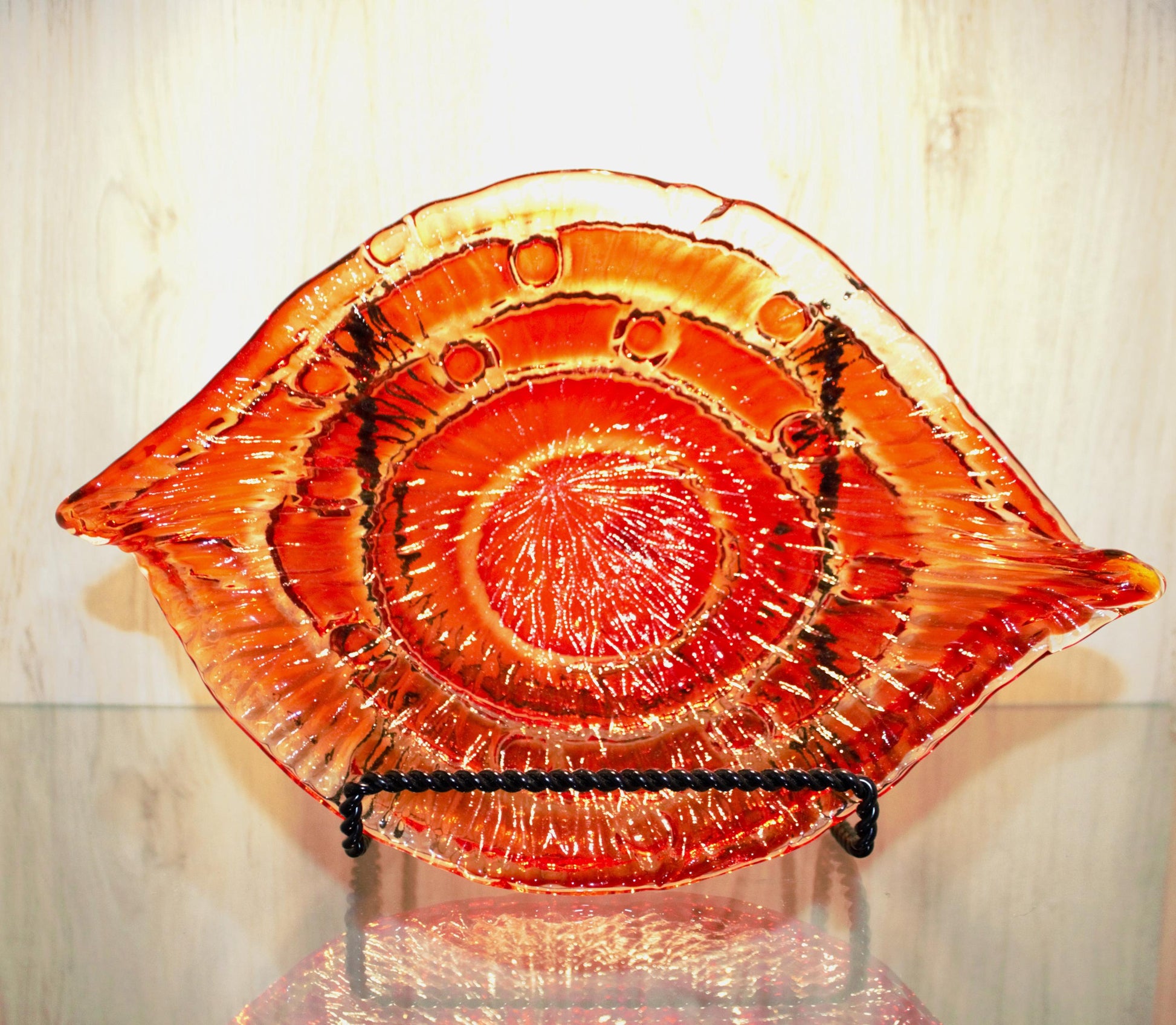 Hand Blown Amberina Glass Bowl: Orange & Red Centerpiece