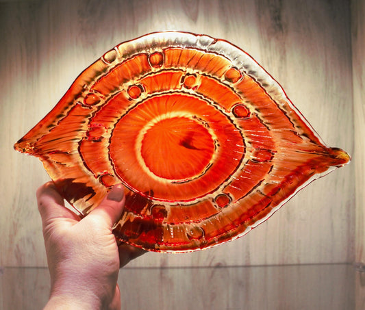 Hand Blown Amberina Glass Bowl: Orange & Red Centerpiece