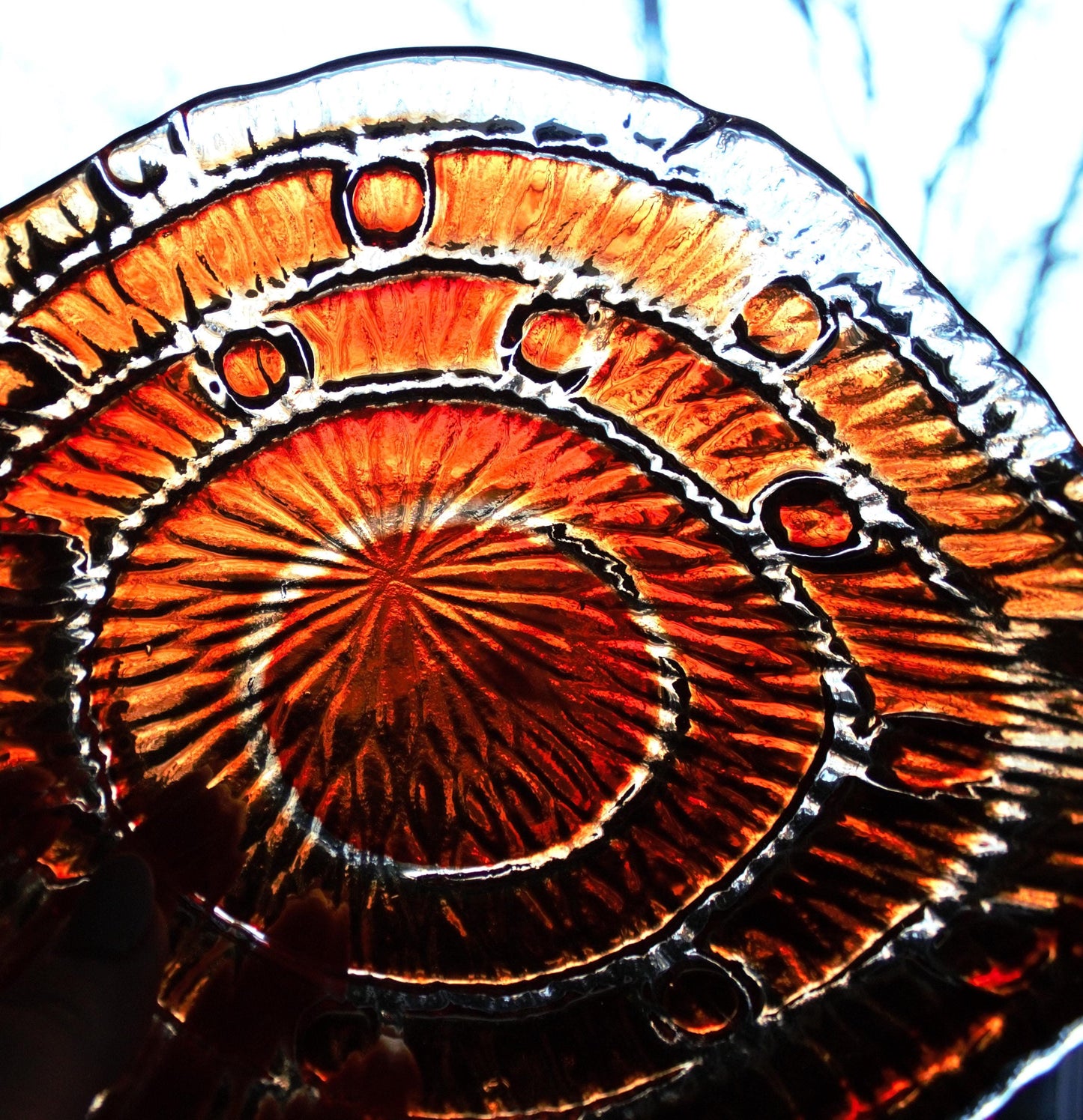 Hand Blown Amberina Glass Bowl: Orange & Red Centerpiece