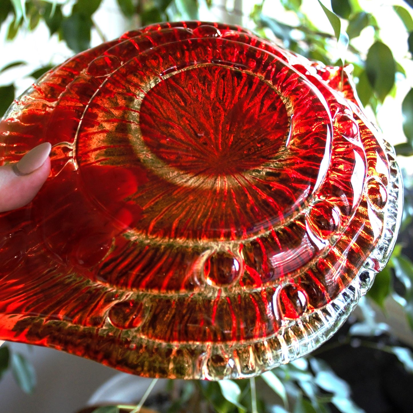 Hand Blown Amberina Glass Bowl: Orange & Red Centerpiece