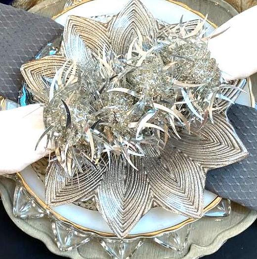 Vintage Silver Beaded Napkin Rings: Glittery Table Decor, Set of 4