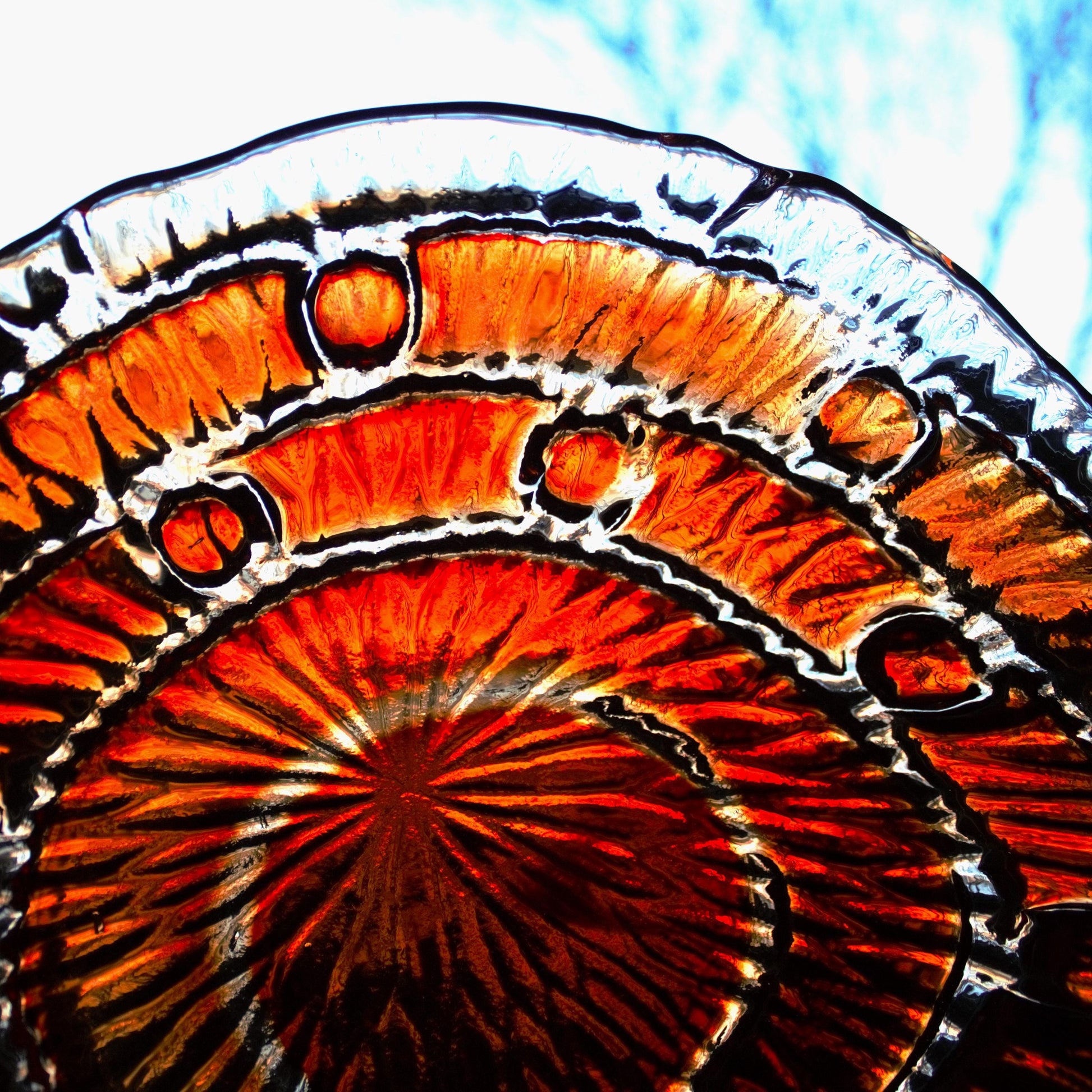 Hand Blown Amberina Glass Bowl: Orange & Red Centerpiece