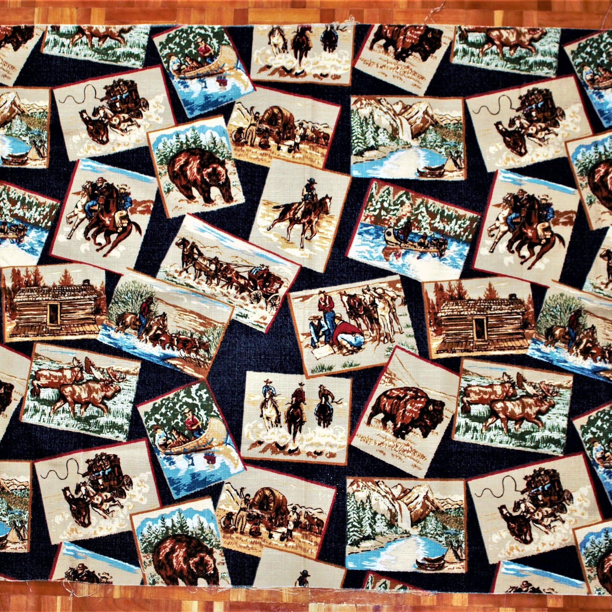 Vintage Western Fabric: Cowboy & Pioneer Scenes, Bloomcraft Remnant