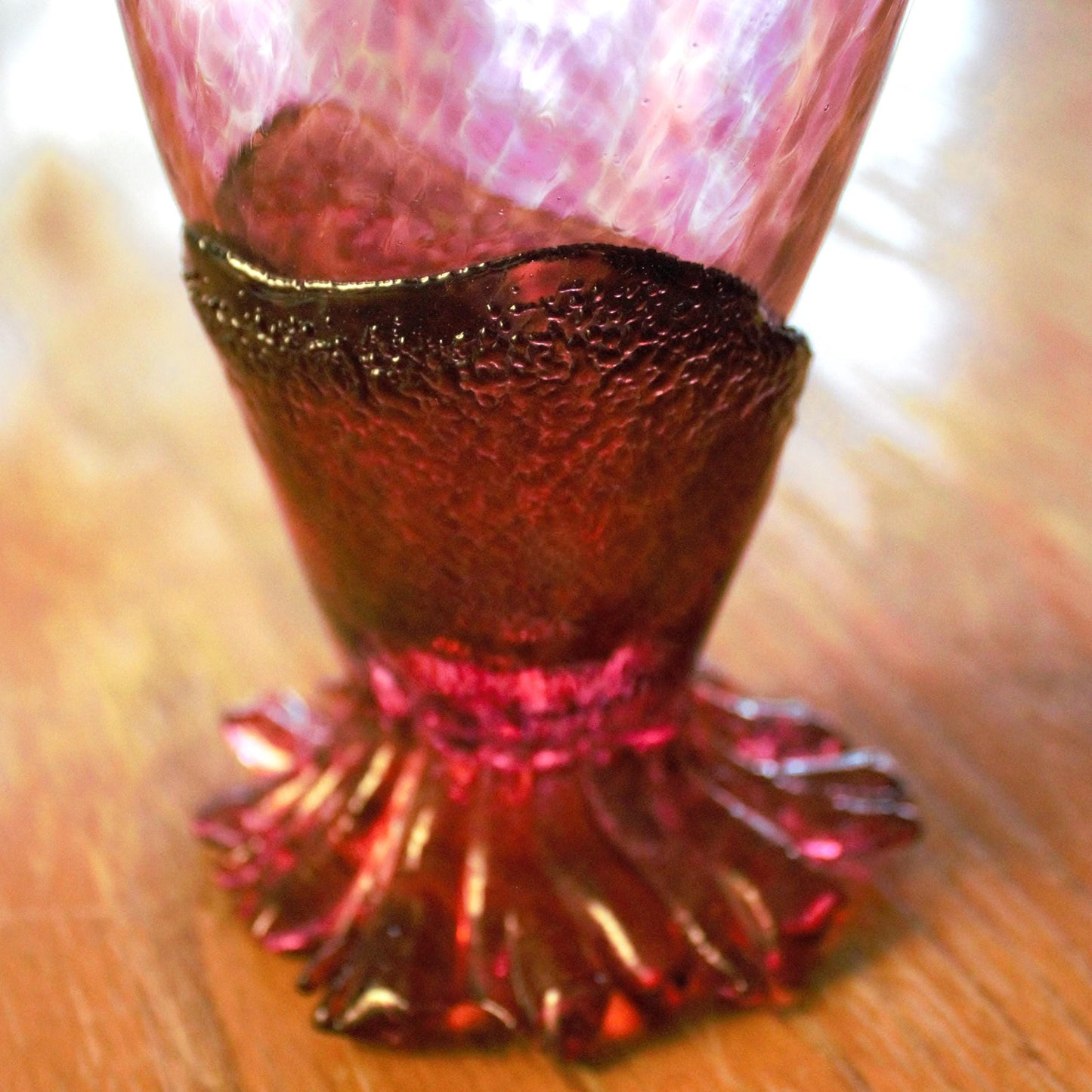Handblown Pink Cocktail Glass - Unique Sculpted Base - Handmade