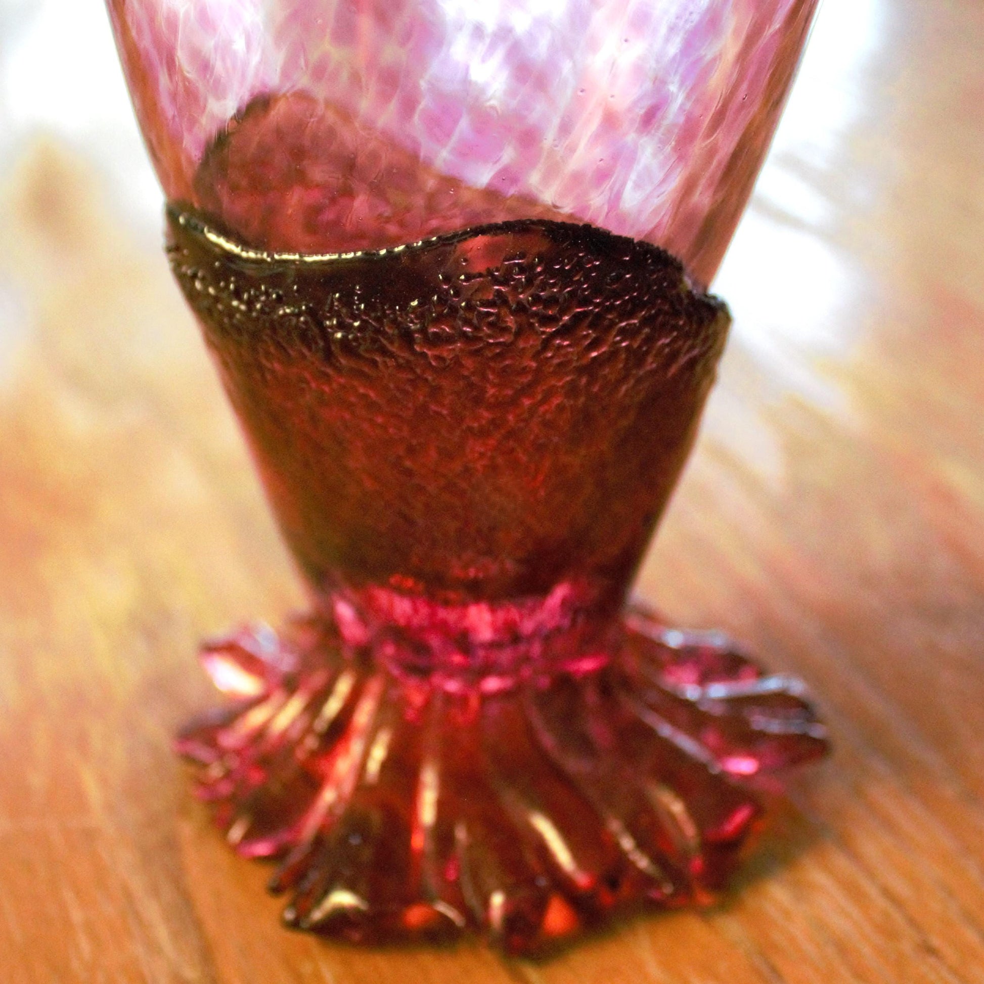 Handblown Pink Cocktail Glass - Unique Sculpted Base - Handmade