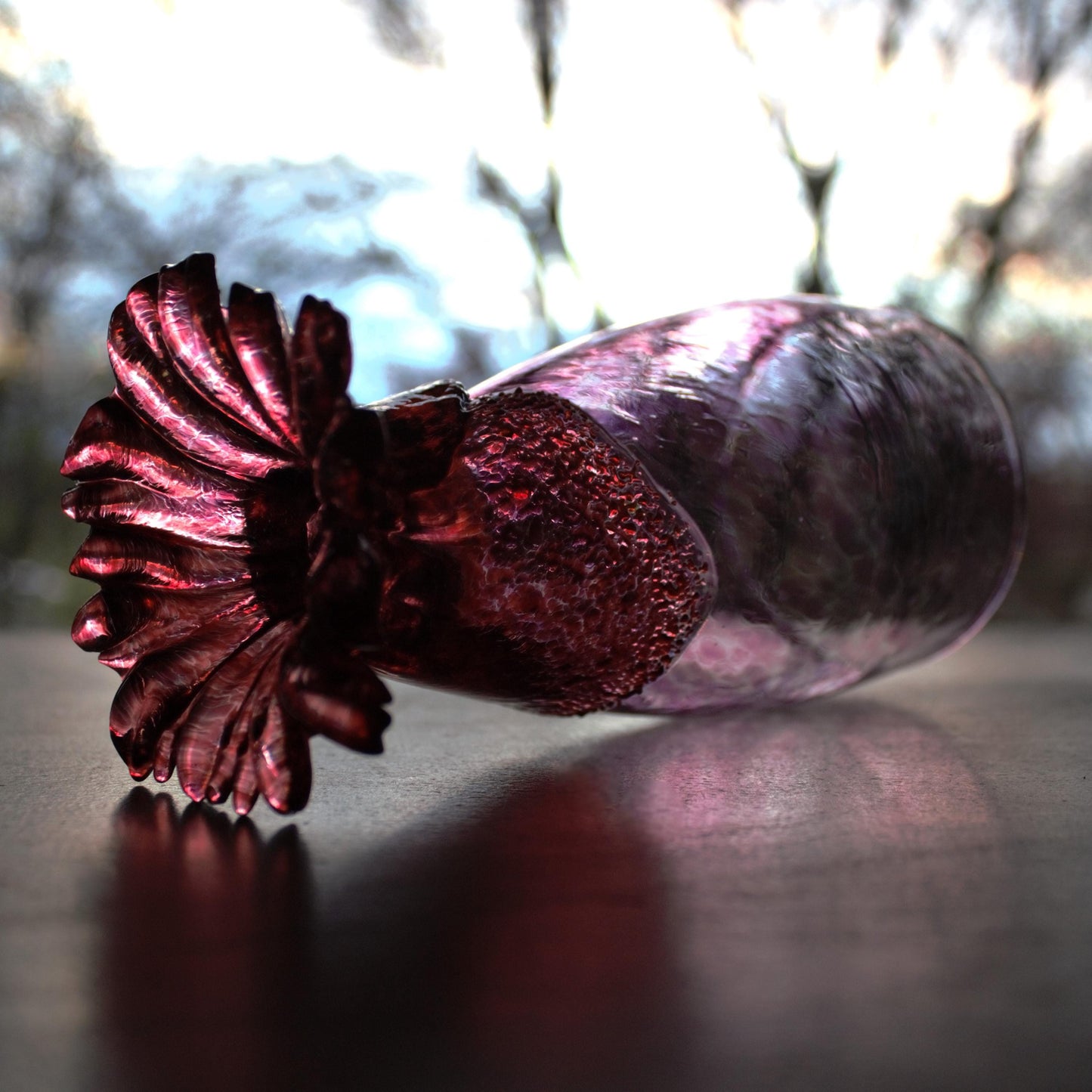 Handblown Pink Cocktail Glass - Unique Sculpted Base - Handmade