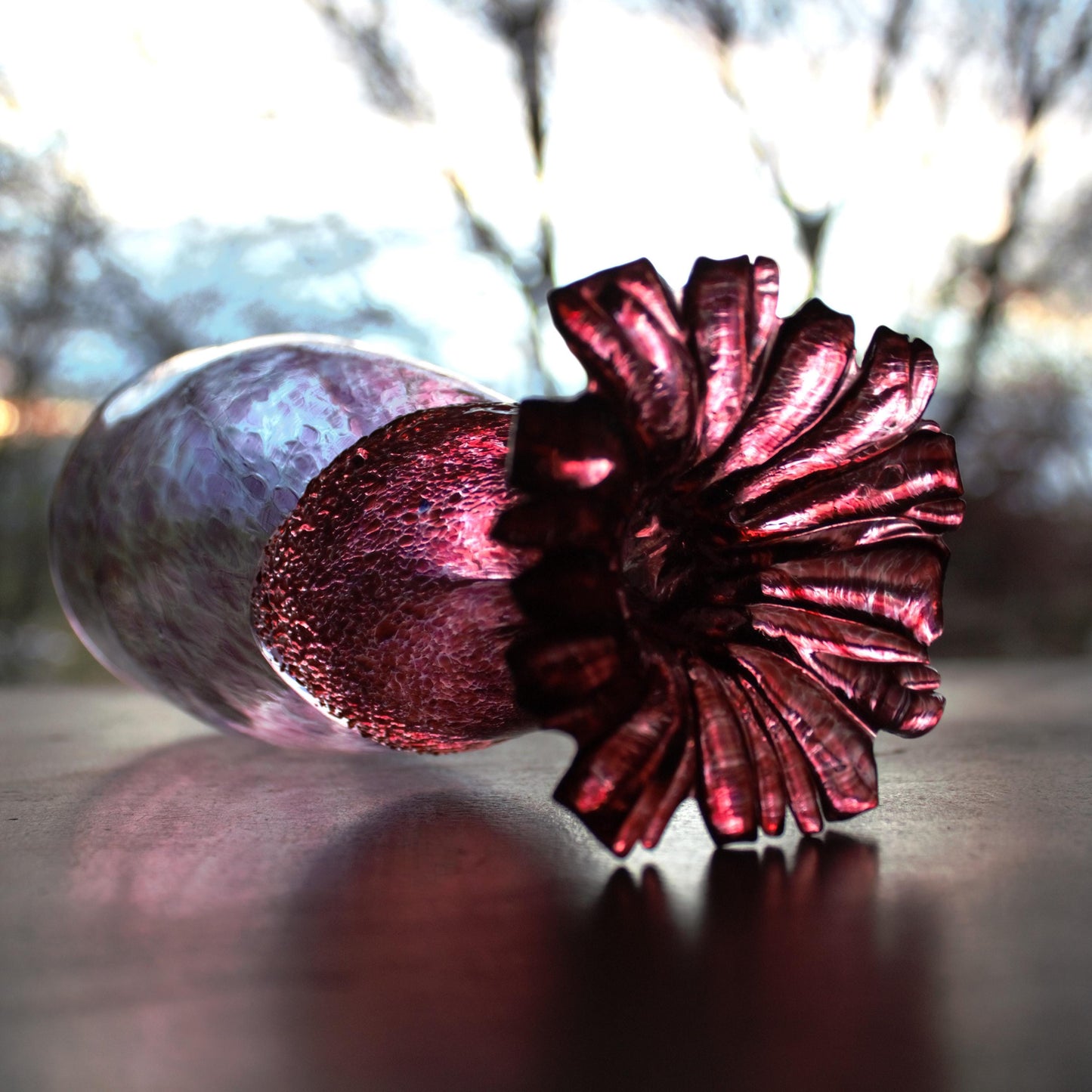 Handblown Pink Cocktail Glass - Unique Sculpted Base - Handmade