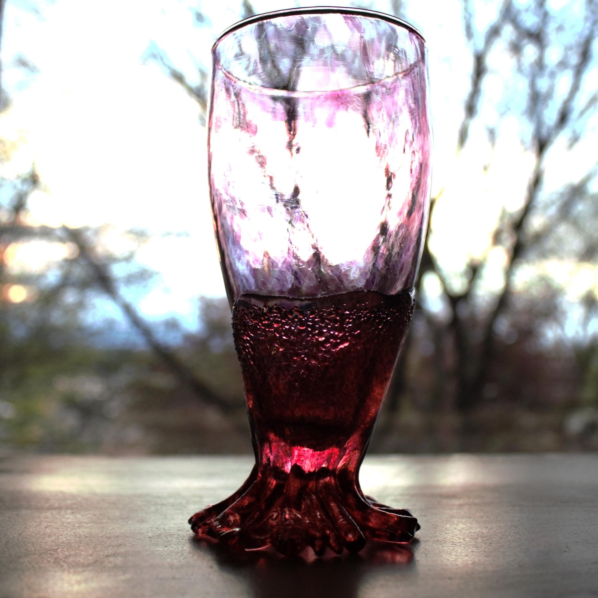 Handblown Pink Cocktail Glass - Unique Sculpted Base - Handmade