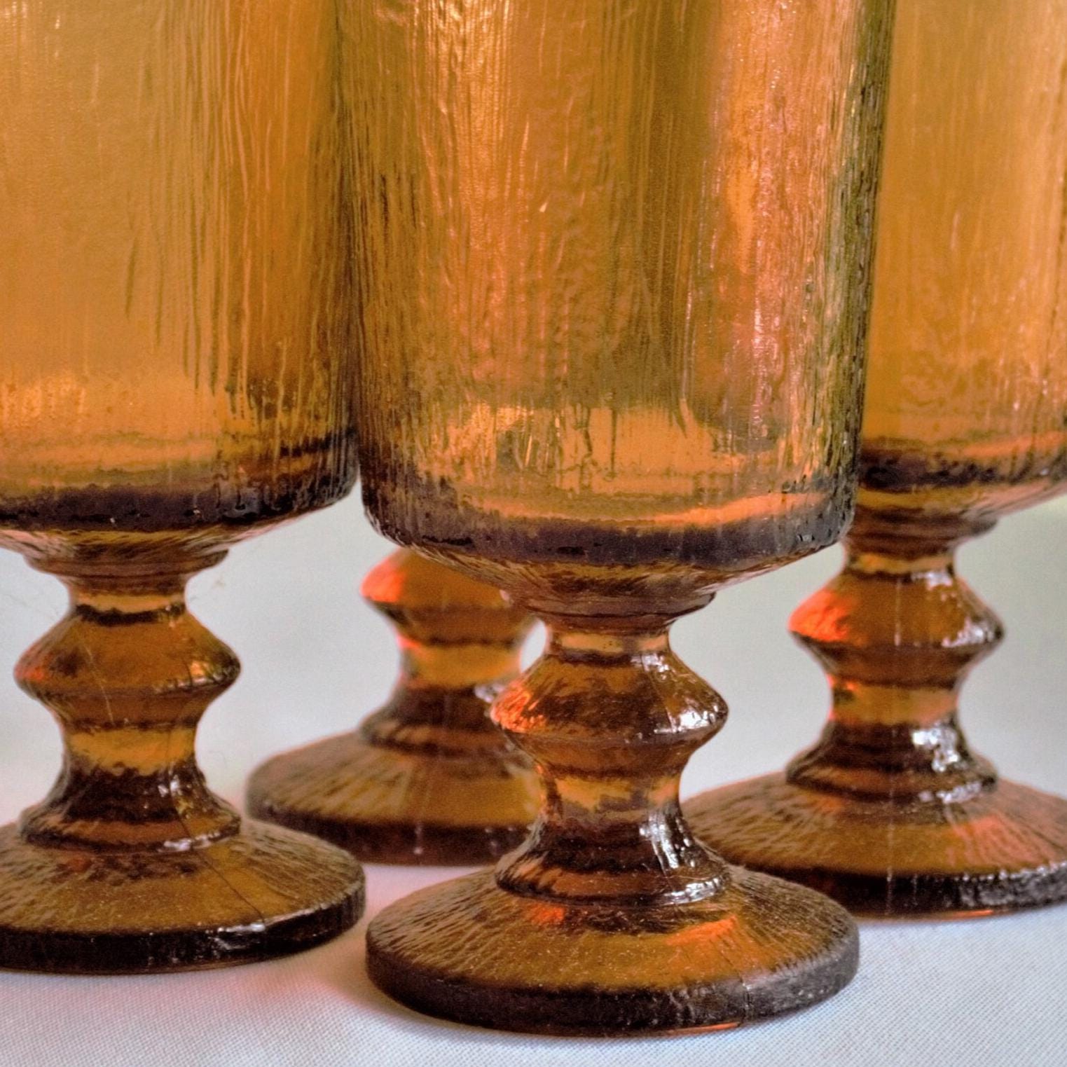 Vintage Amber Glass Tumblers: Timo Sarpaneva Iittala Stemware, Set of 4