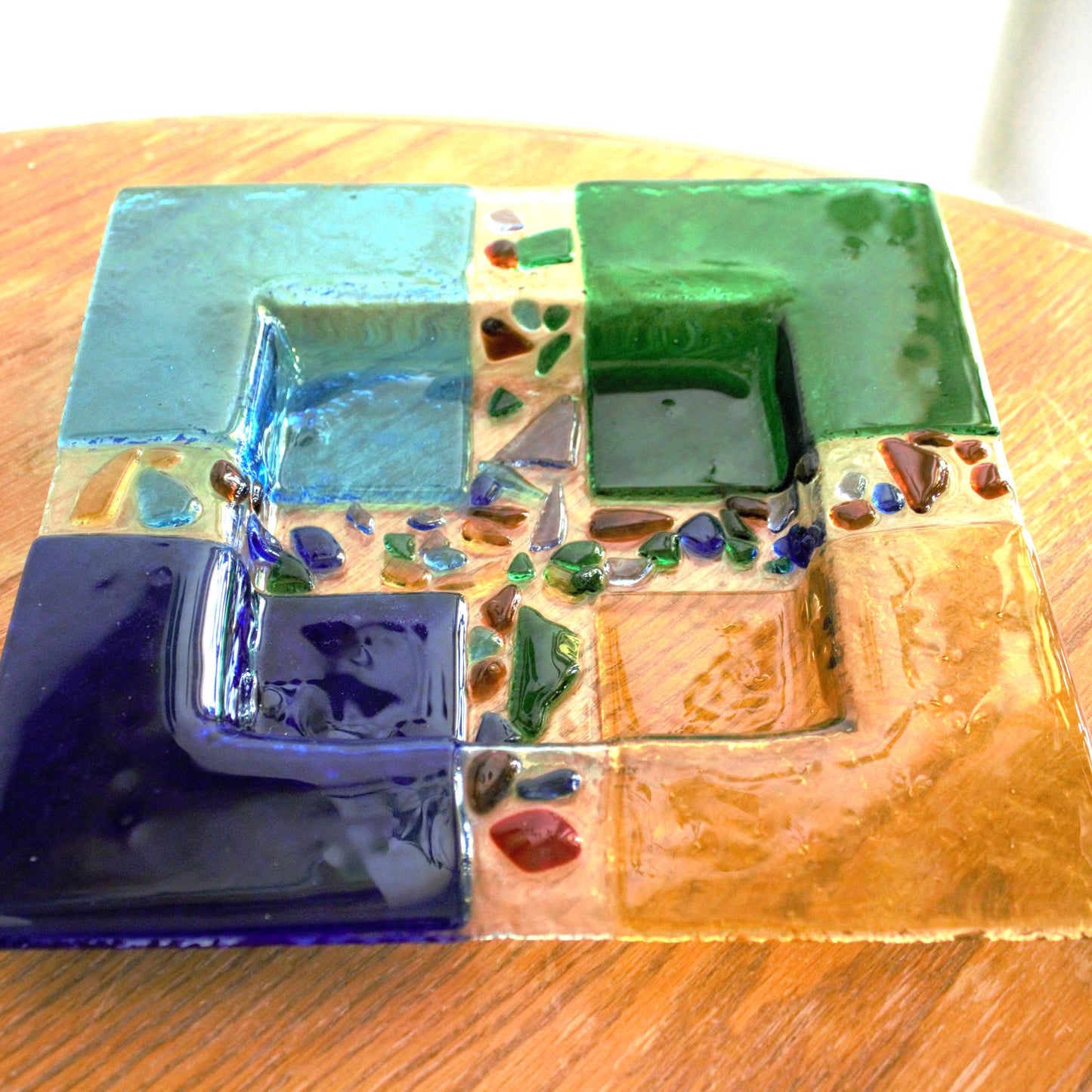 Colorful Fused Glass Serving Plate: Square Appetizer Platter