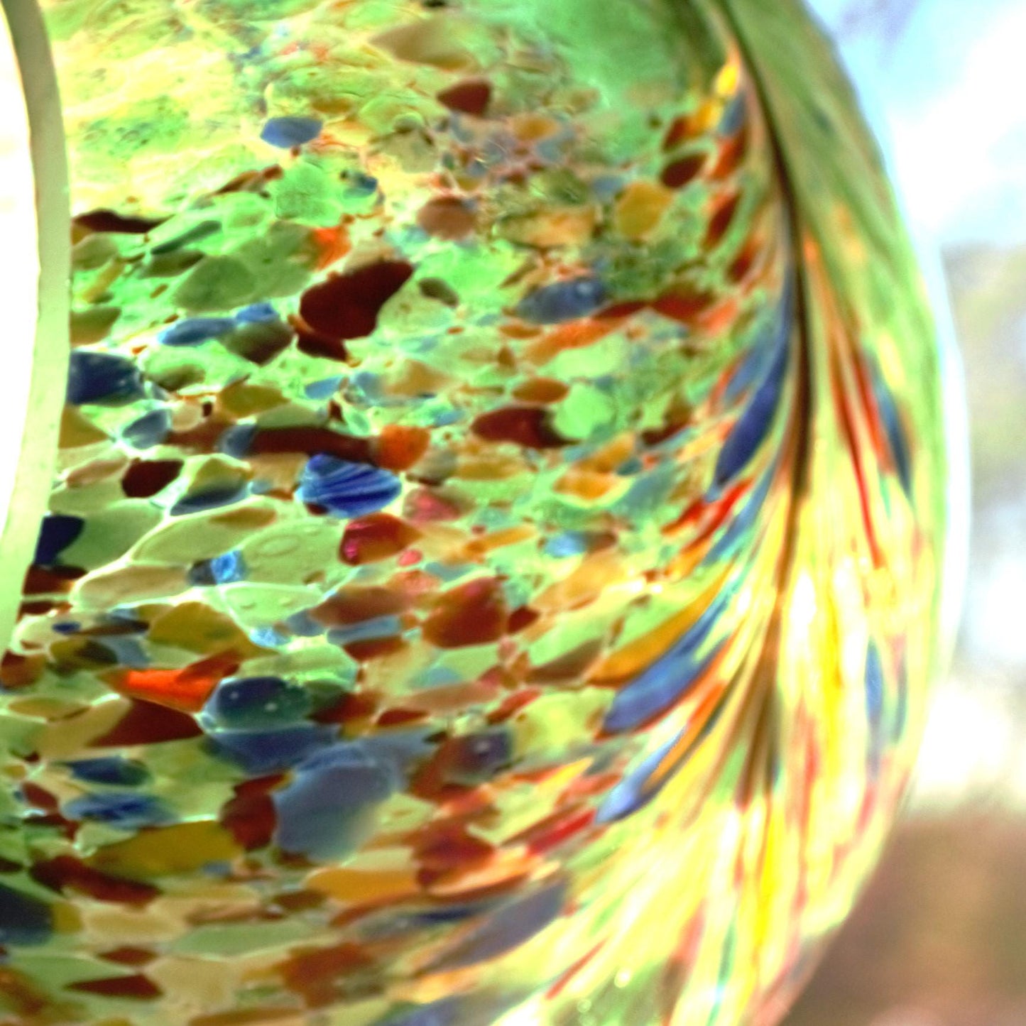 Handmade Blown Glass Hanging Sculpture: Colorful Garden Decor