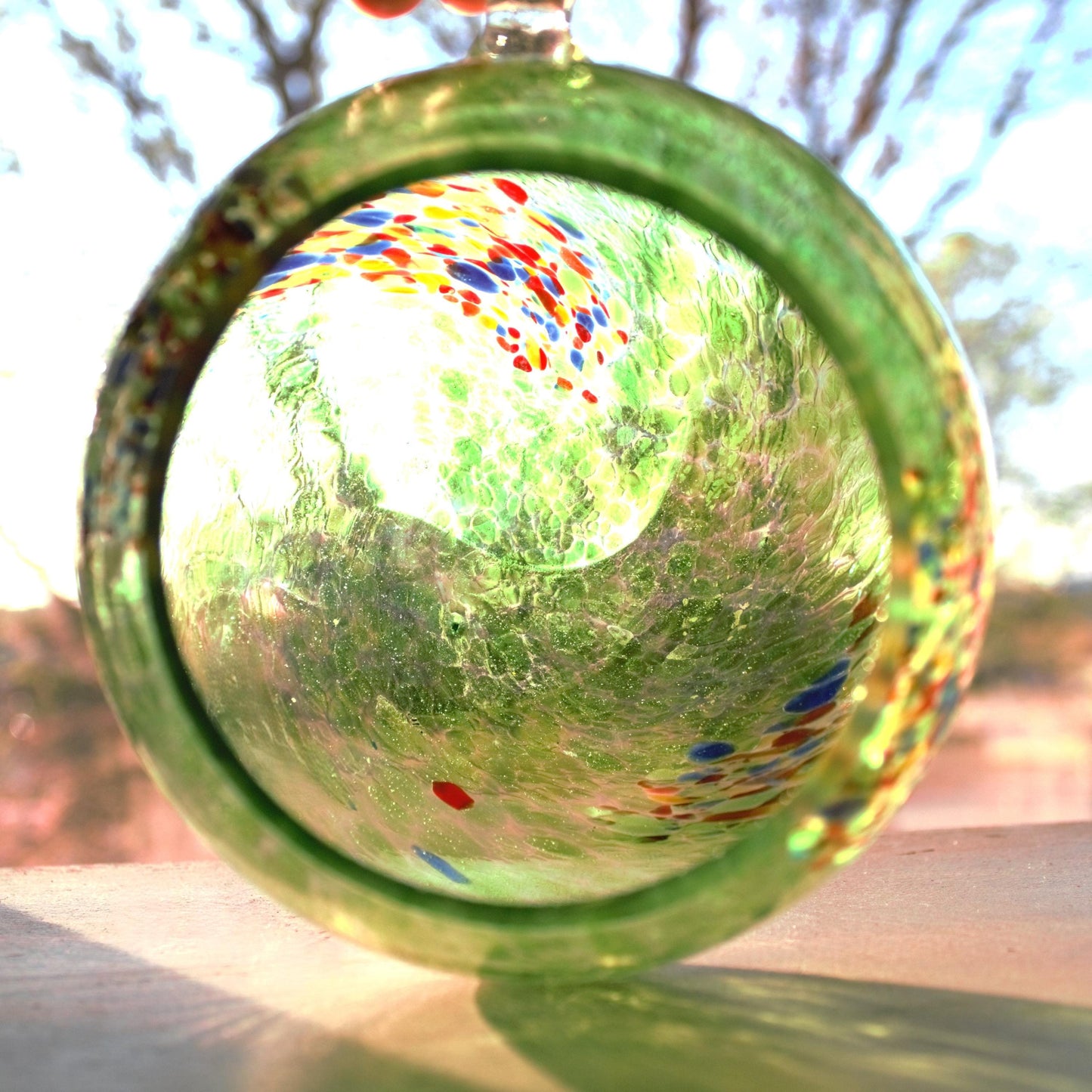 Handmade Blown Glass Hanging Sculpture: Colorful Garden Decor