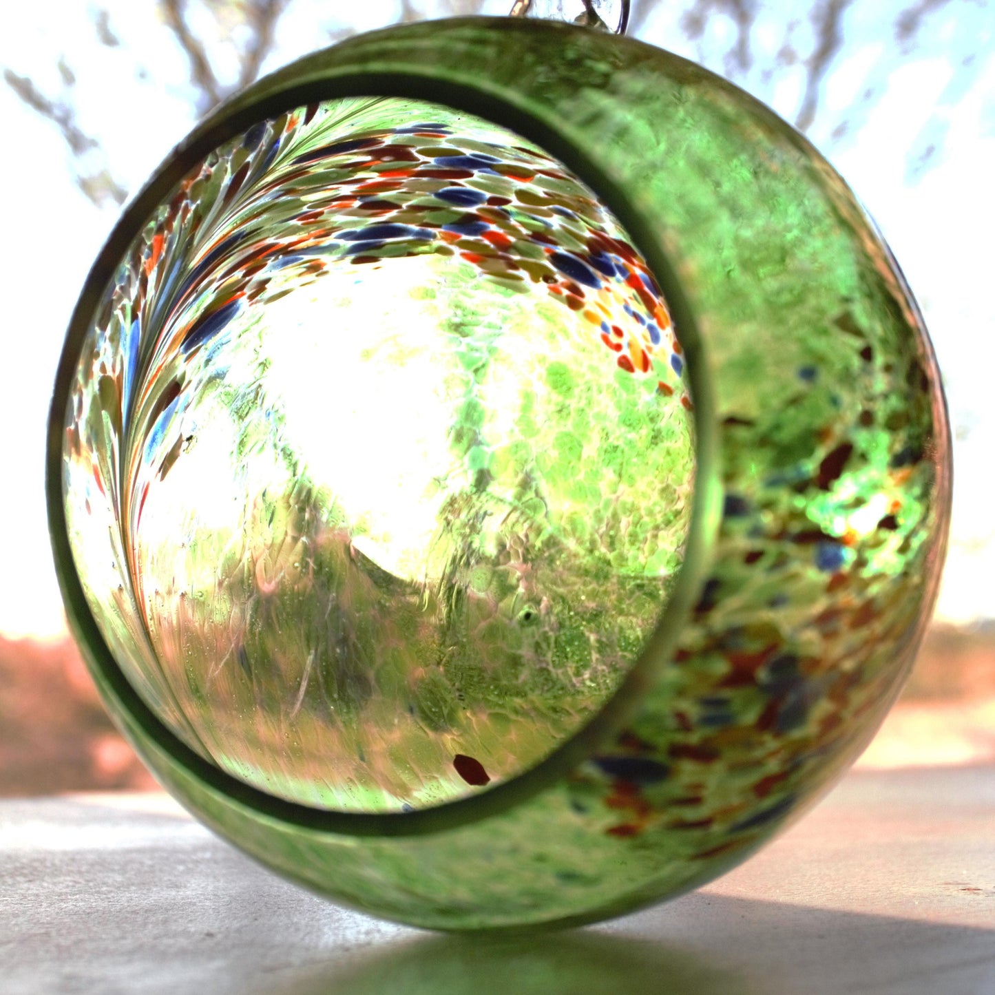 Handmade Blown Glass Hanging Sculpture: Colorful Garden Decor