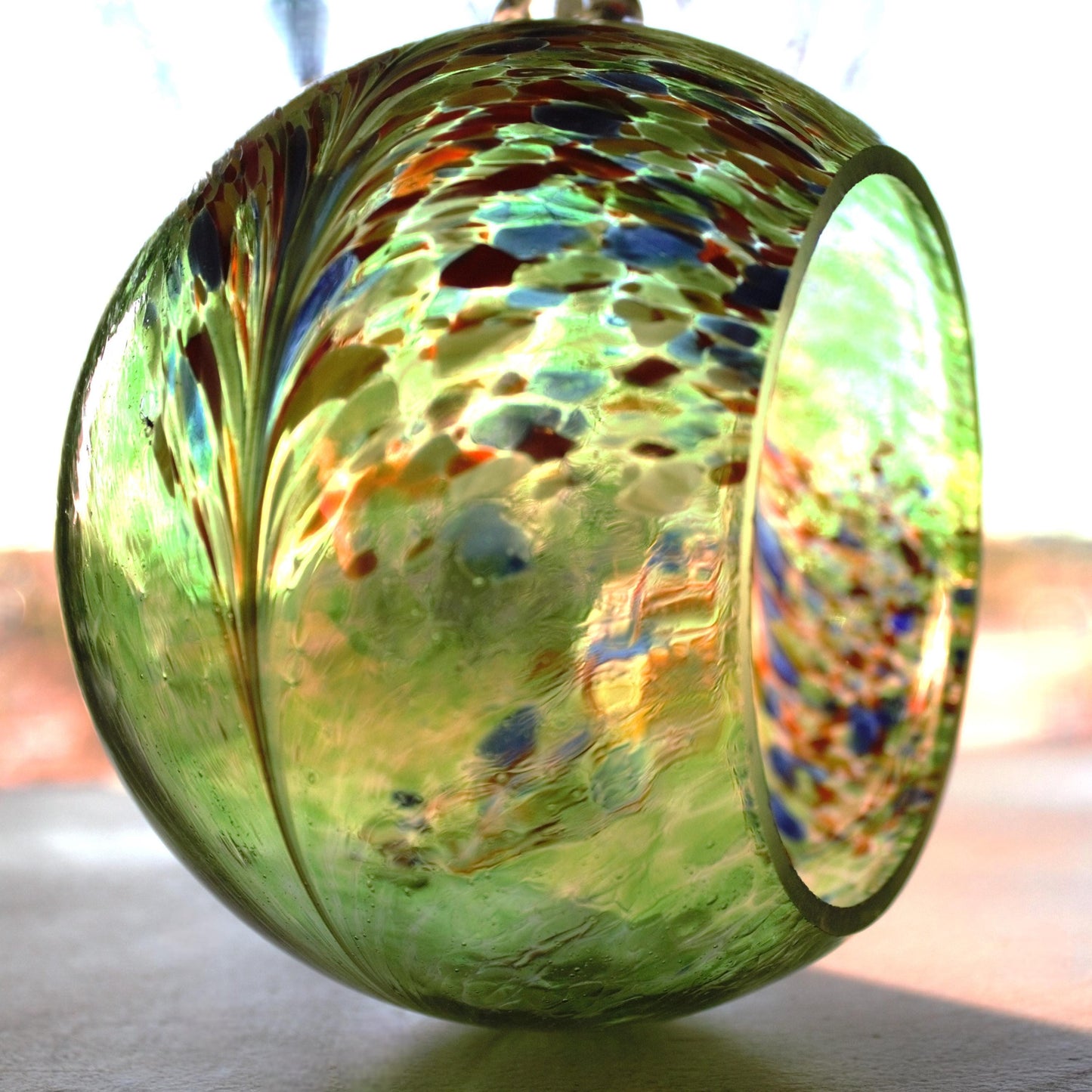 Handmade Blown Glass Hanging Sculpture: Colorful Garden Decor