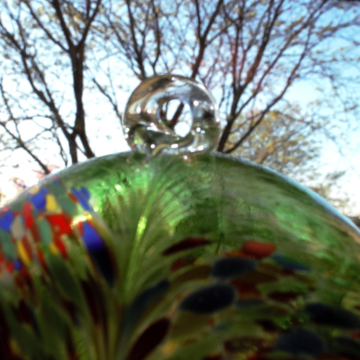 Handmade Blown Glass Hanging Sculpture: Colorful Garden Decor