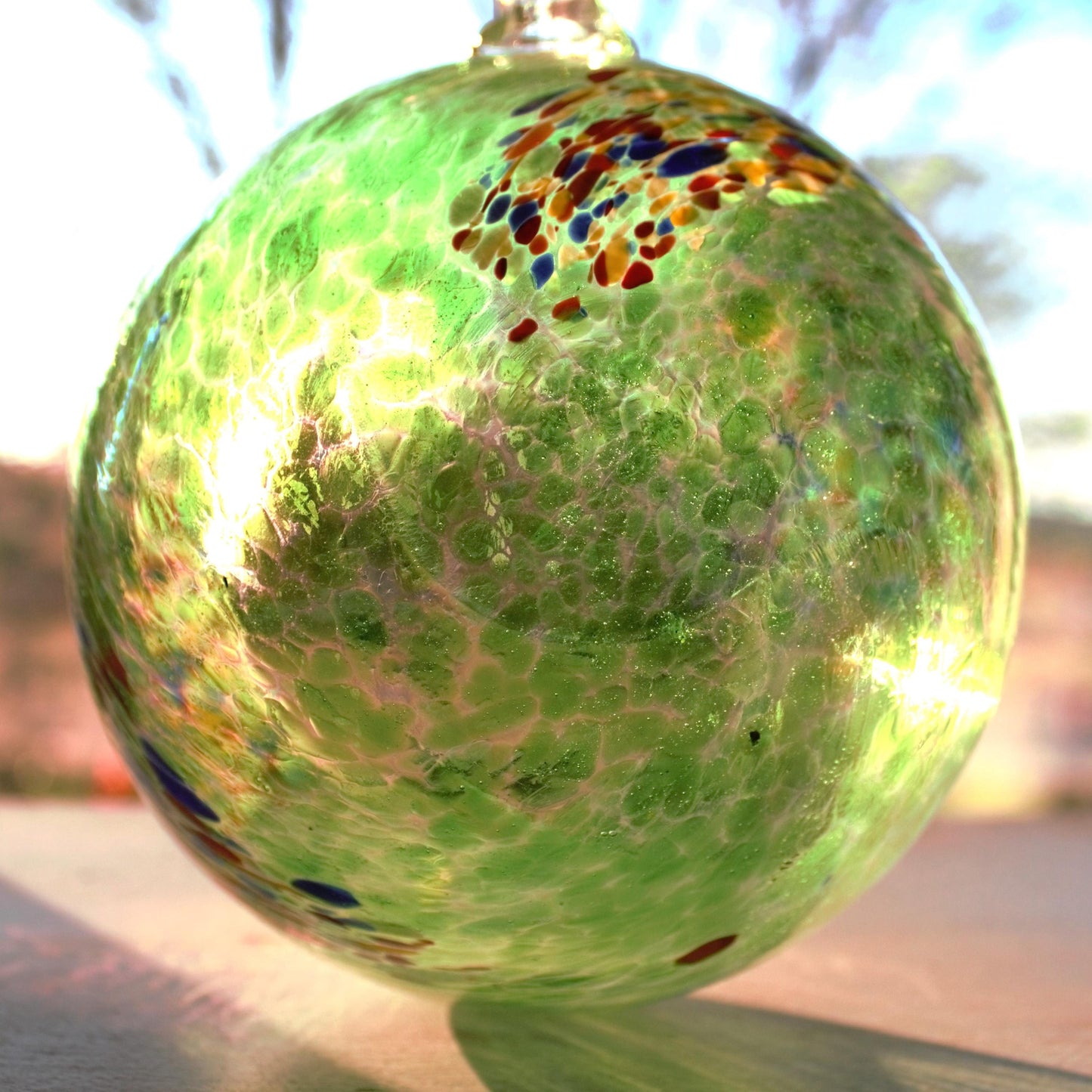 Handmade Blown Glass Hanging Sculpture: Colorful Garden Decor