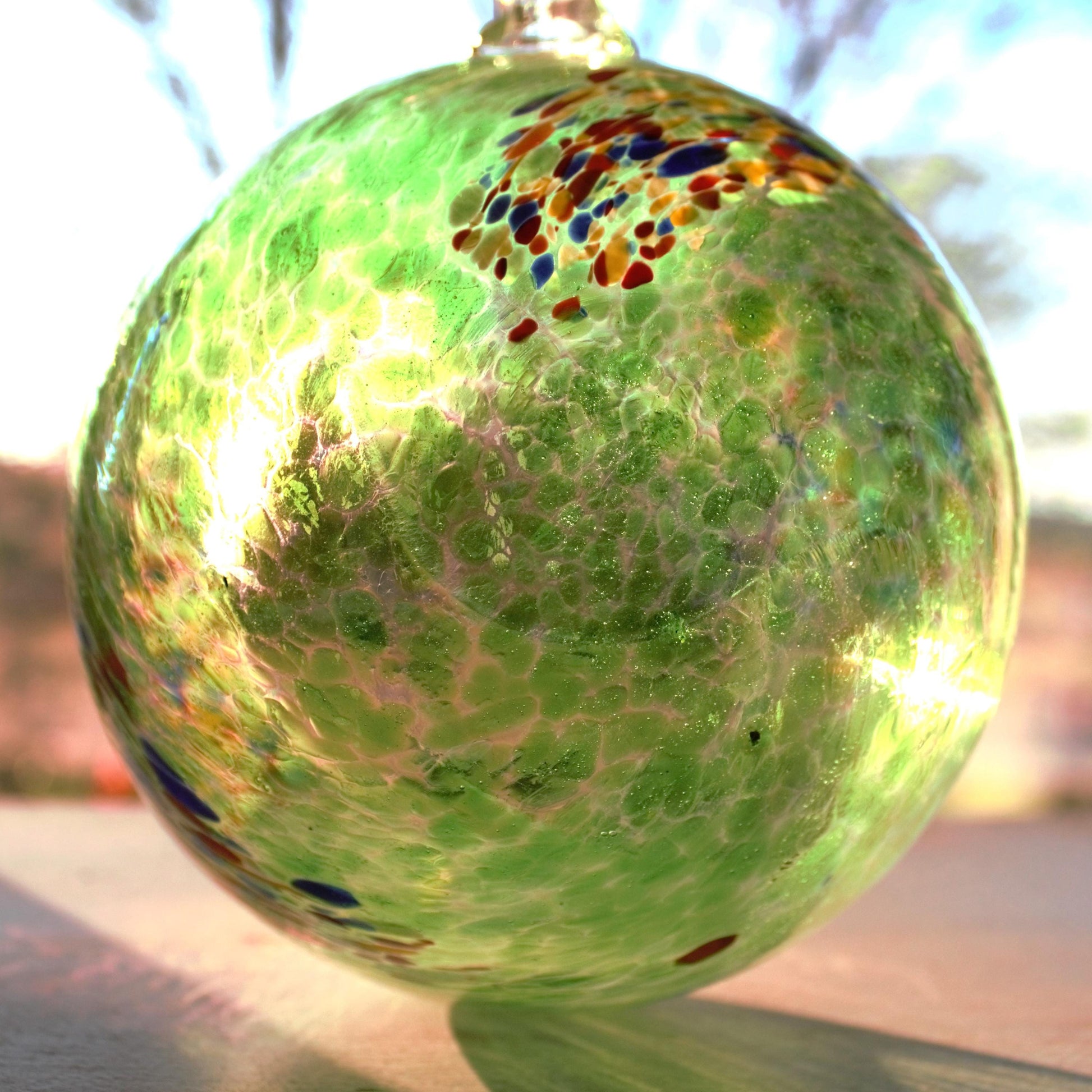 Handmade Blown Glass Hanging Sculpture: Colorful Garden Decor