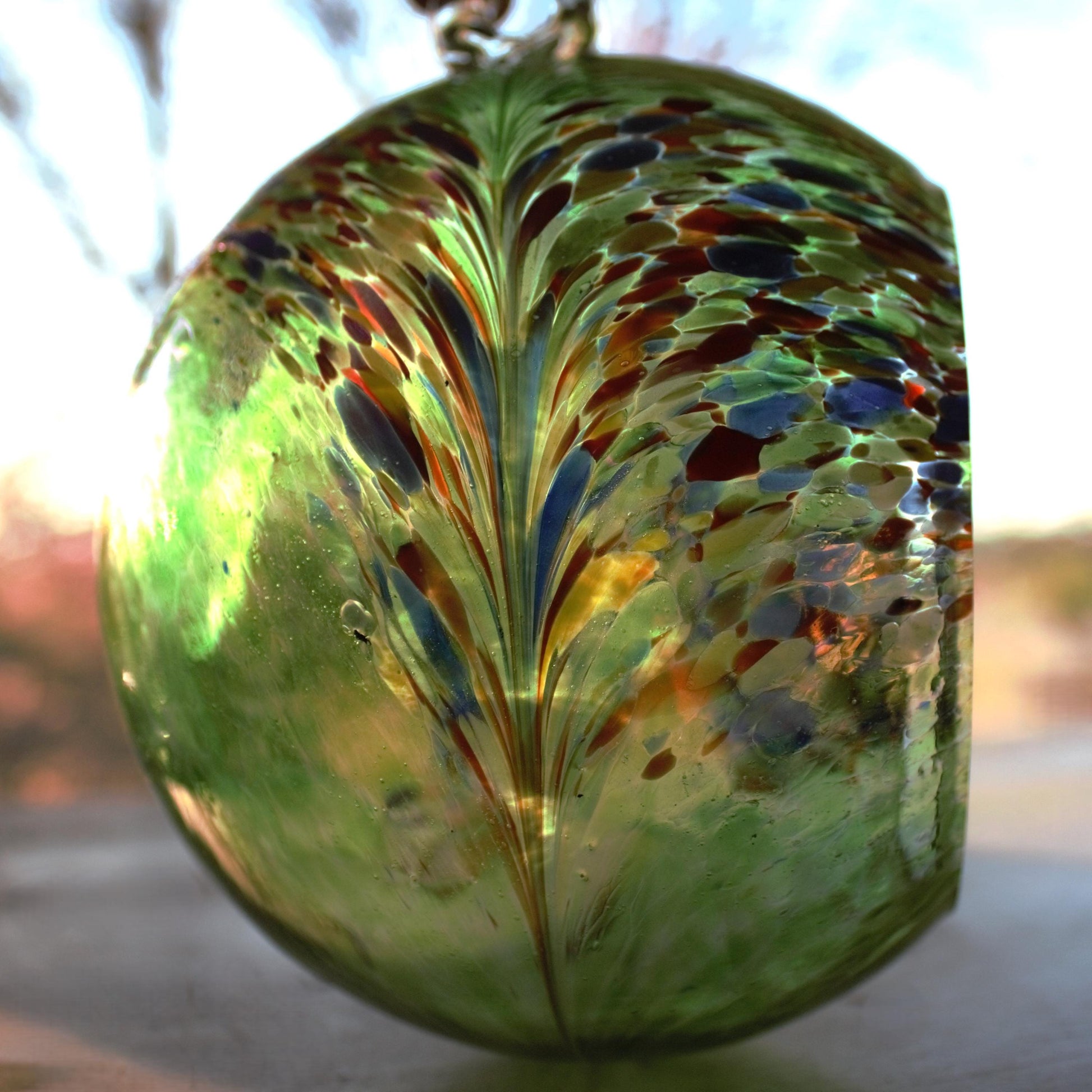 Handmade Blown Glass Hanging Sculpture: Colorful Garden Decor
