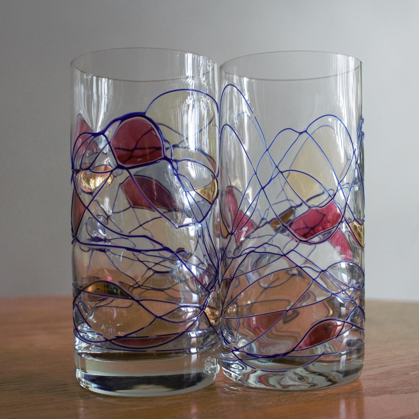 Pink and Gold Champagne Flutes: Fostoria Galleria Milano Mosaic, Set of 2