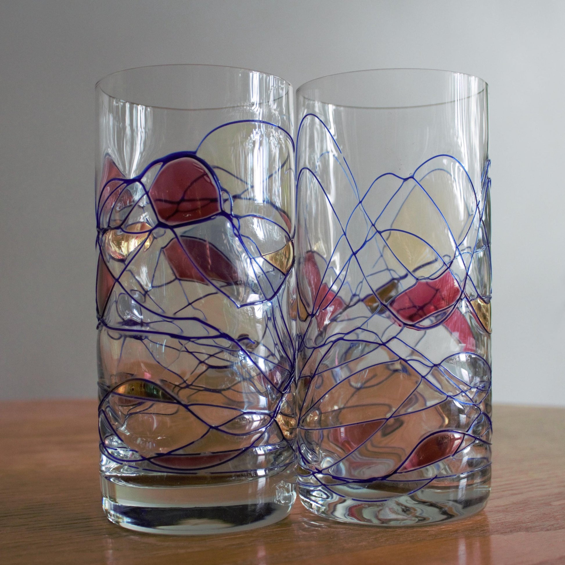 Pink and Gold Champagne Flutes: Fostoria Galleria Milano Mosaic, Set of 2