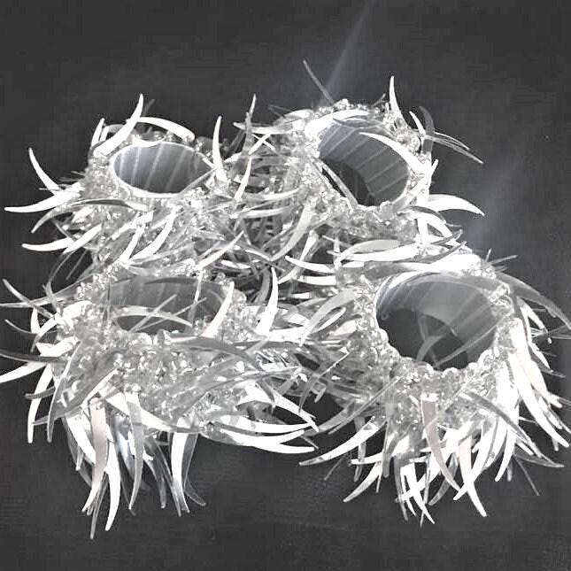 Vintage Silver Beaded Napkin Rings: Glittery Table Decor, Set of 4