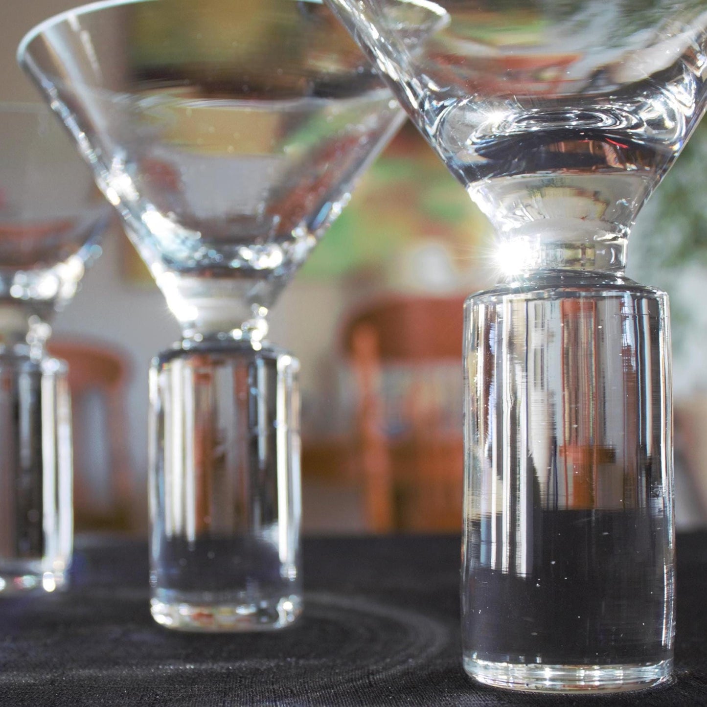 Clear Martini Glasses, Block Stem Glassware Set of 4, unique glassware