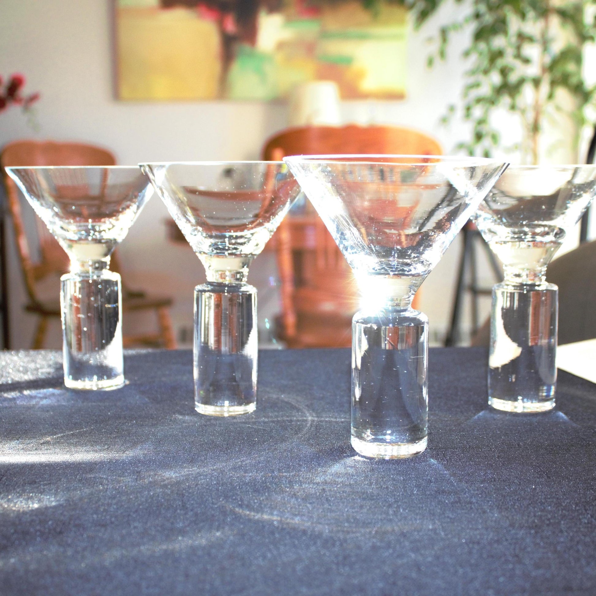 Clear Martini Glasses, Block Stem Glassware Set of 4, unique glassware
