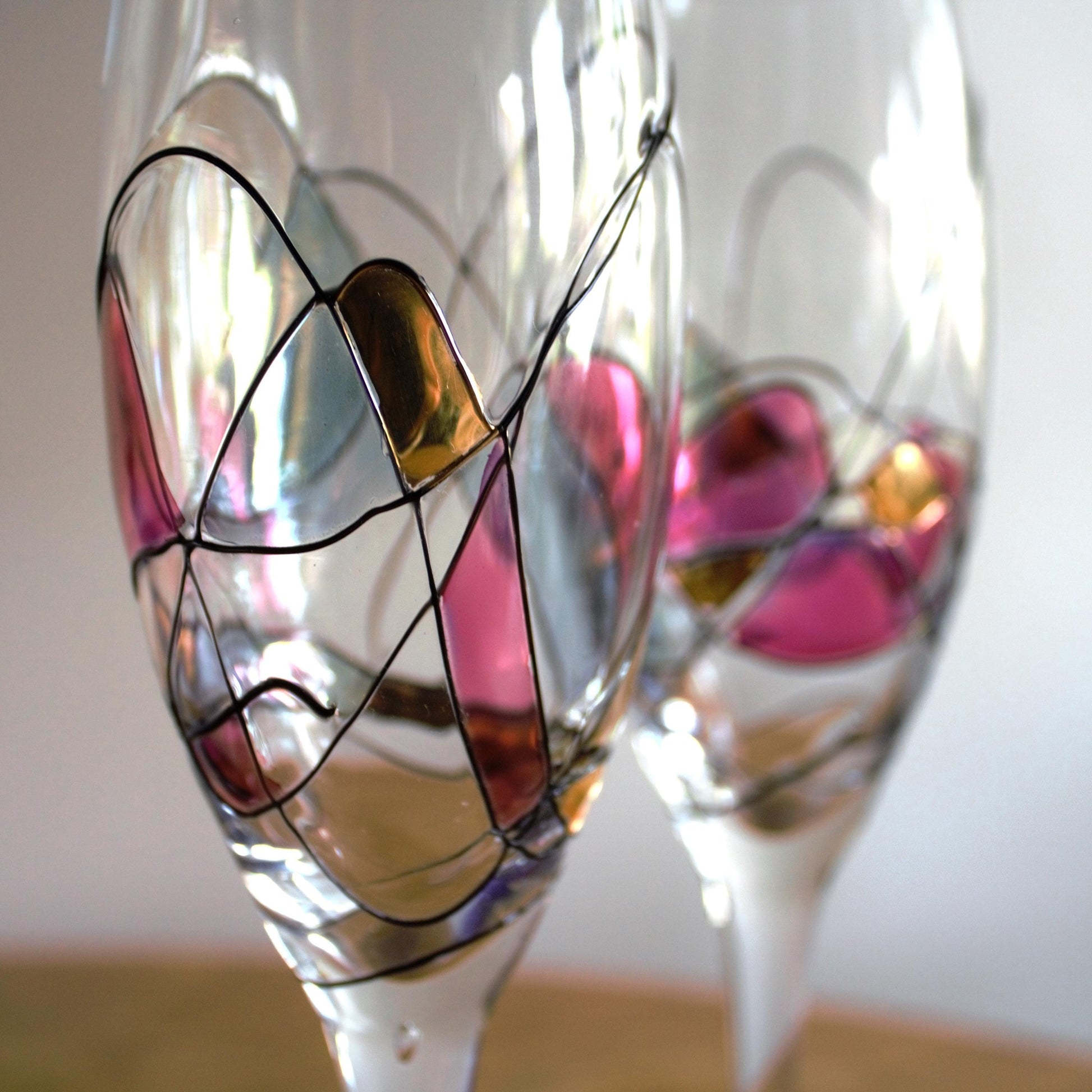 Pink and Gold Champagne Flutes: Fostoria Galleria Milano Mosaic, Set of 2