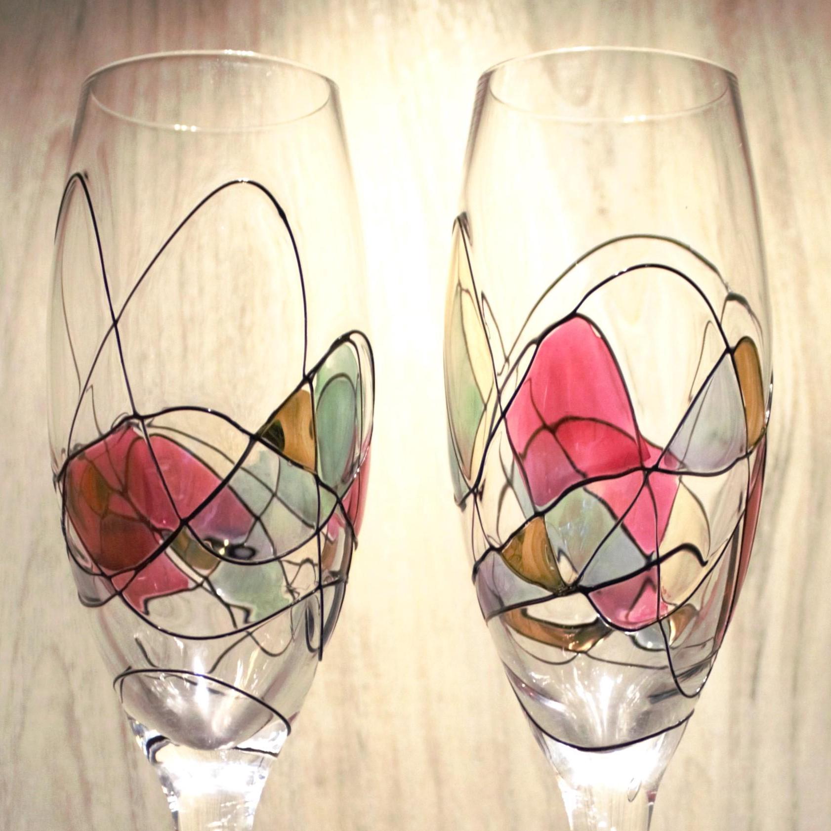 Pink and Gold Champagne Flutes: Fostoria Galleria Milano Mosaic, Set of 2