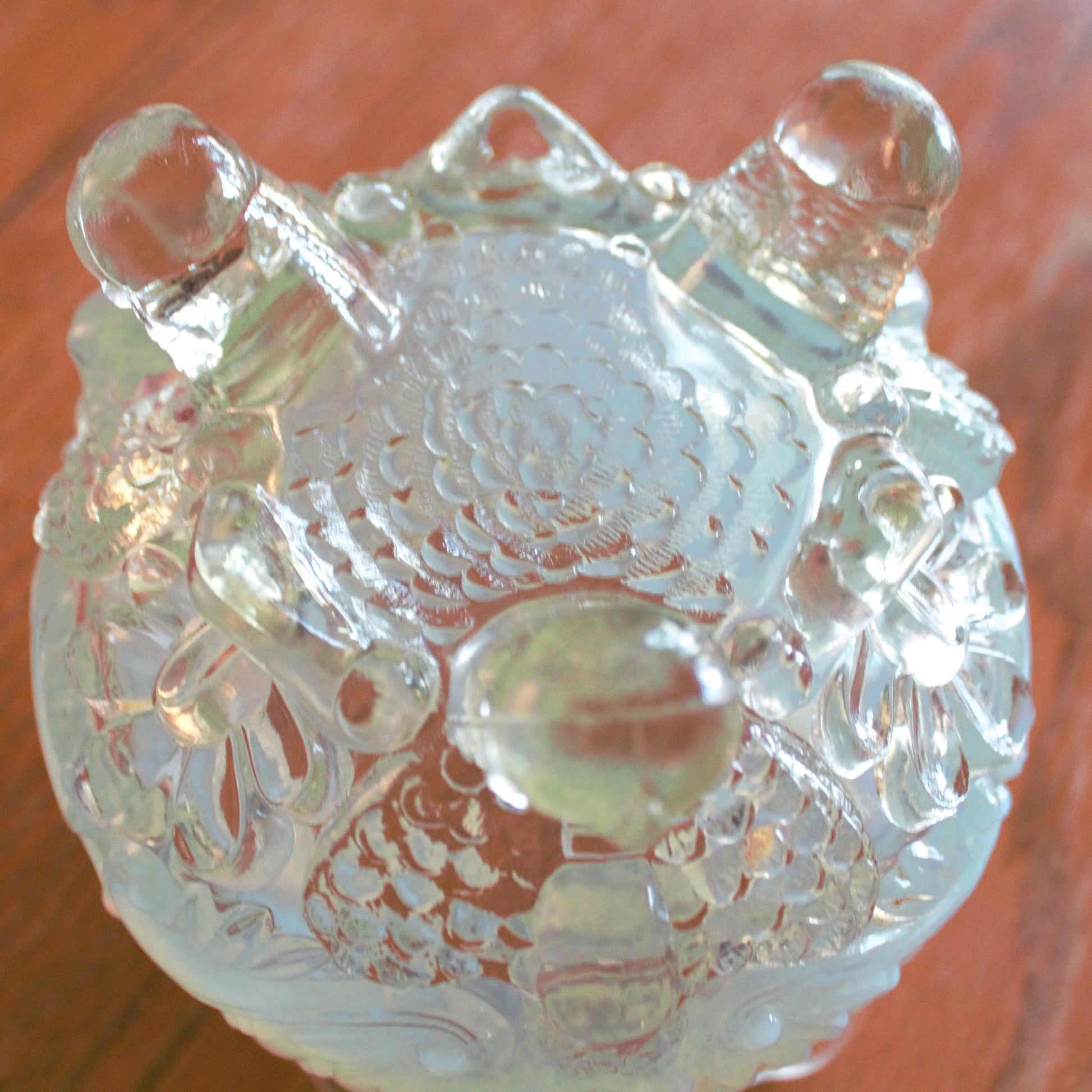 Antique Sowerby Opalescent Glass Rose Bowl: Piasa Bird, Tri-Footed
