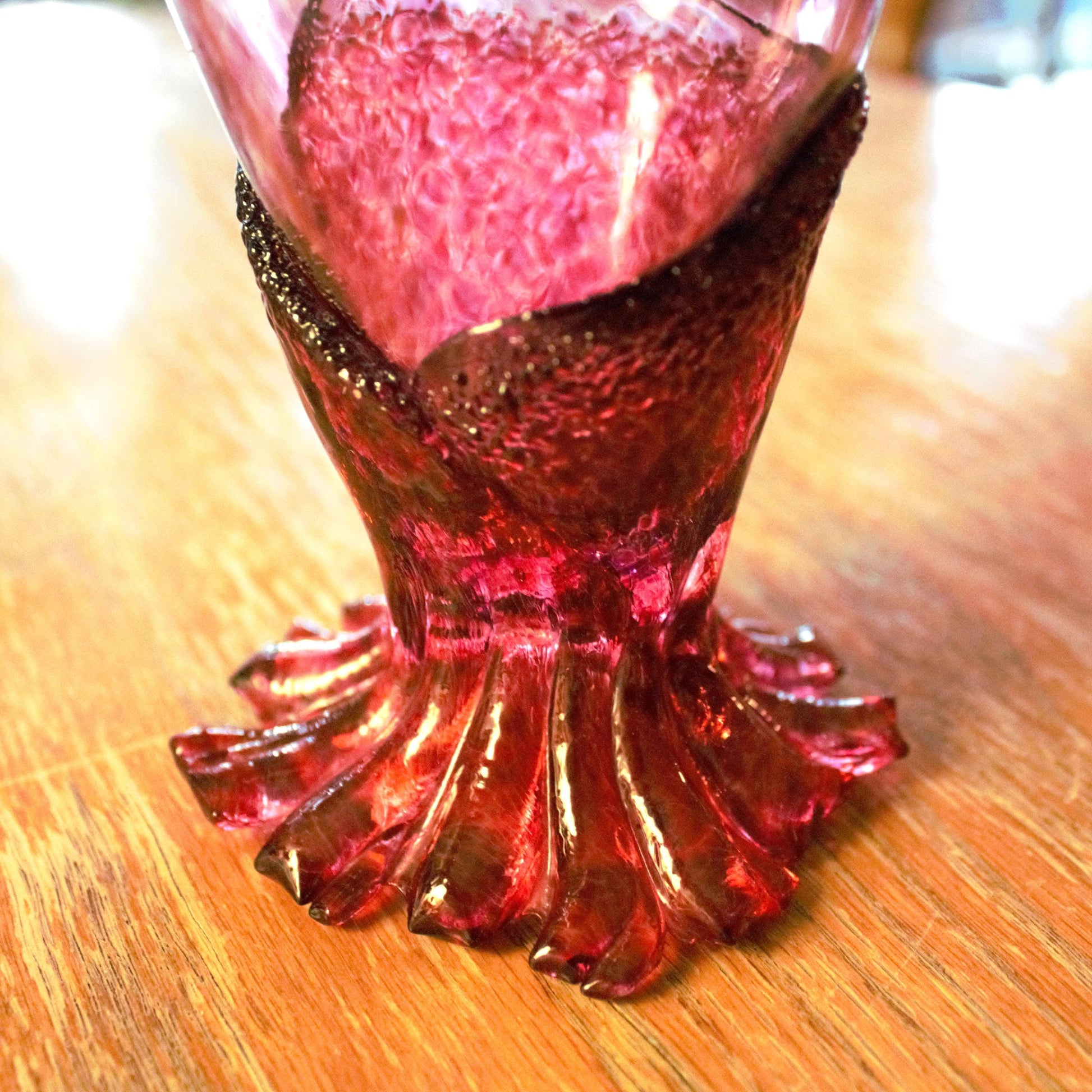 Handblown Pink Cocktail Glass - Unique Sculpted Base - Handmade