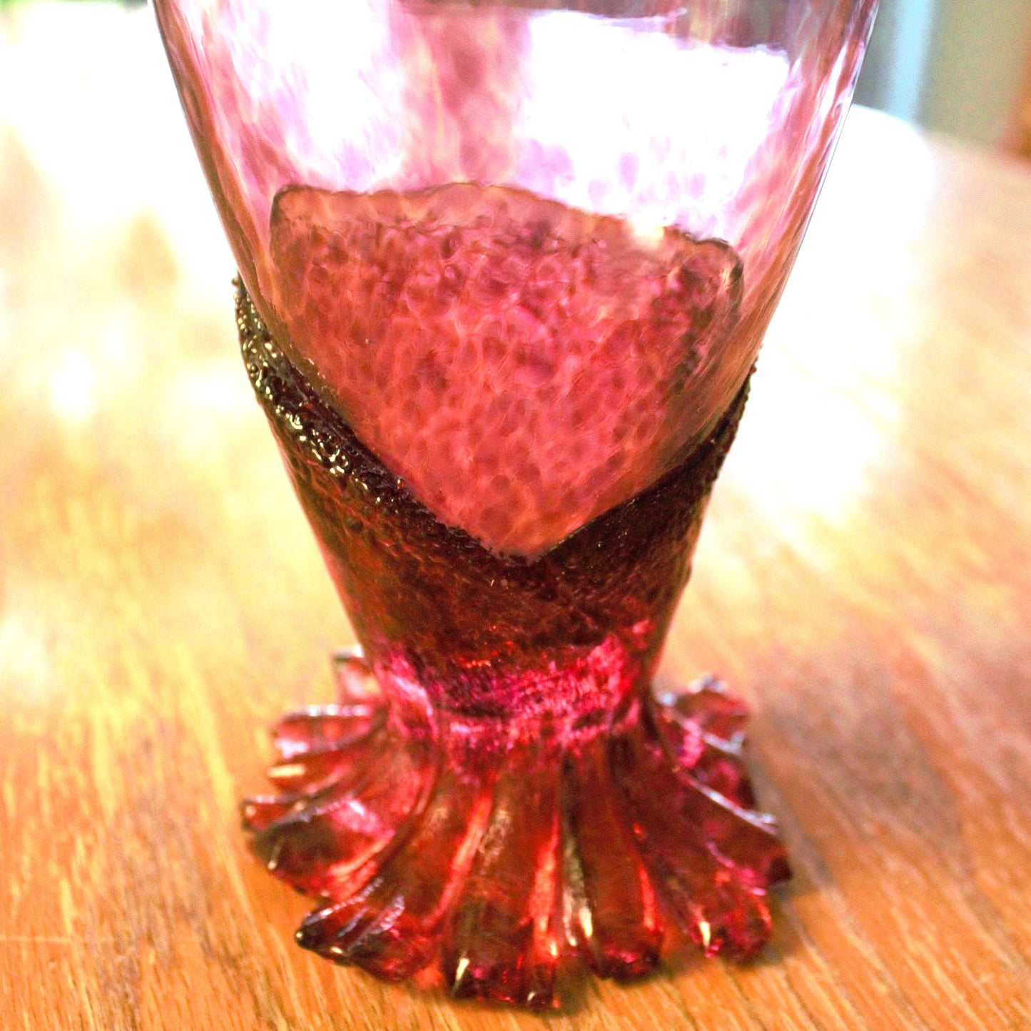 Handblown Pink Cocktail Glass - Unique Sculpted Base - Handmade