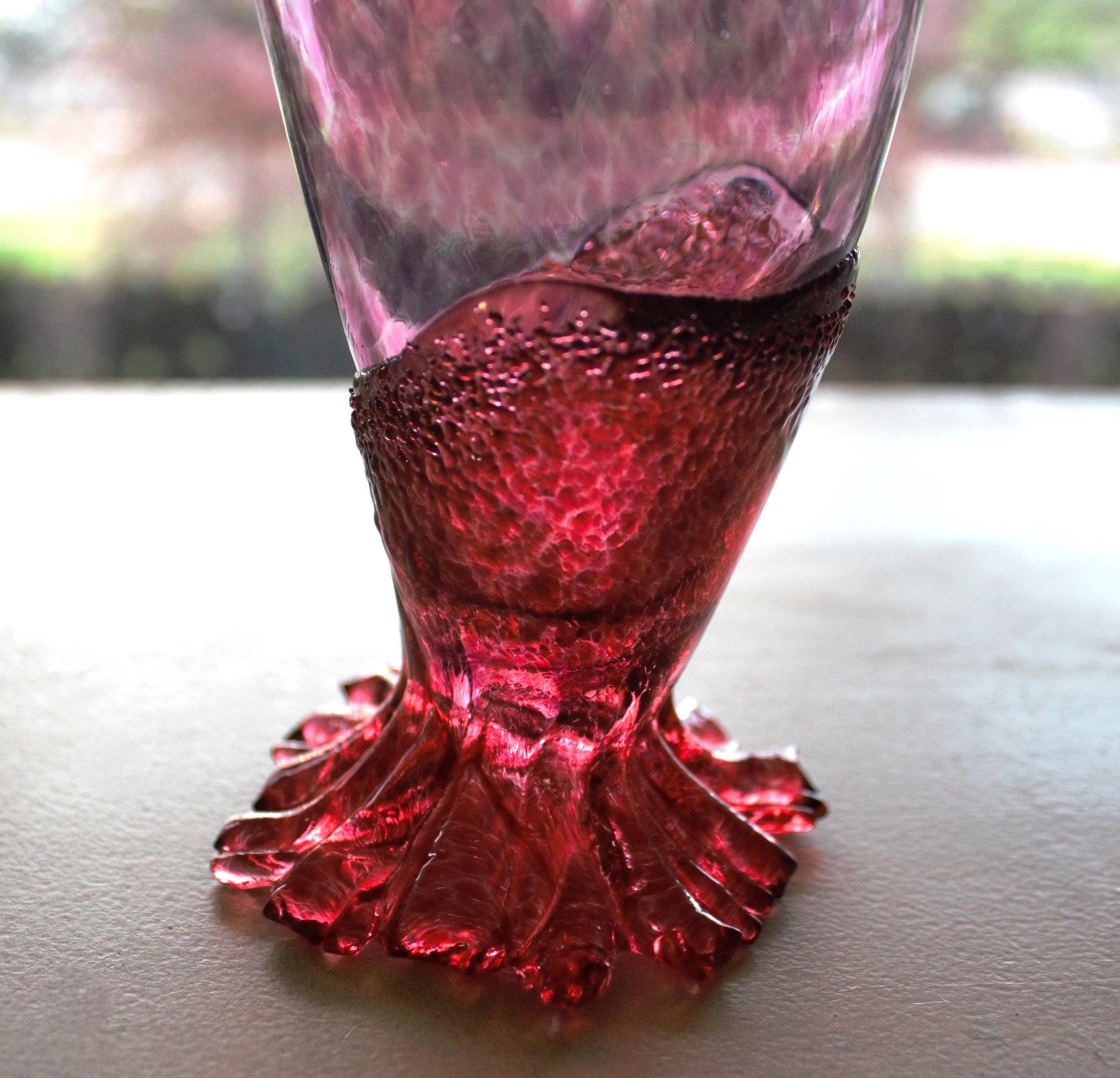 Handblown Pink Cocktail Glass - Unique Sculpted Base - Handmade
