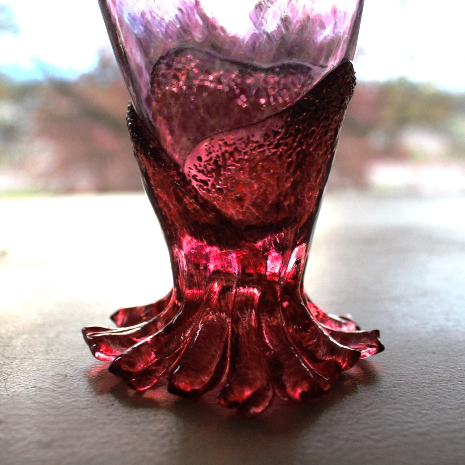 Handblown Pink Cocktail Glass - Unique Sculpted Base - Handmade