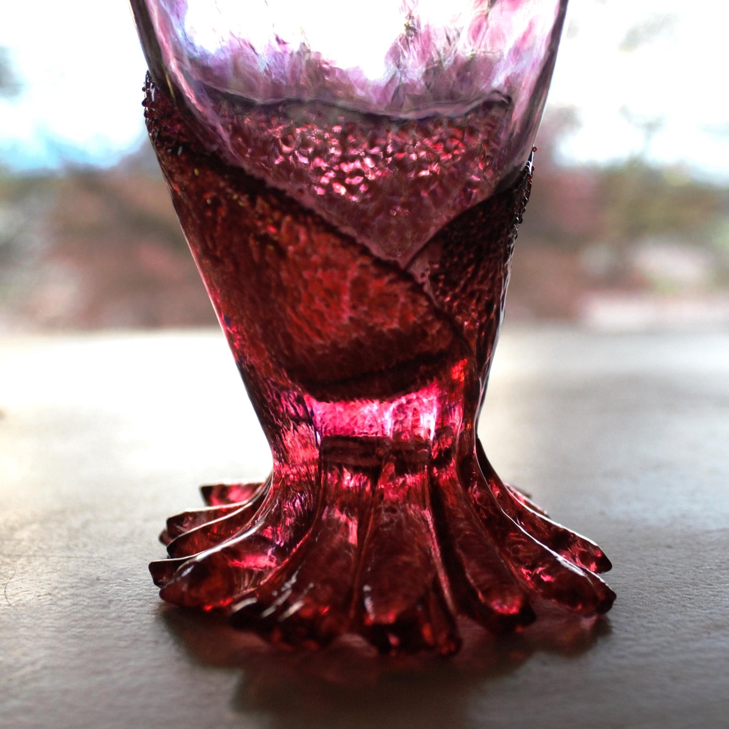 Handblown Pink Cocktail Glass - Unique Sculpted Base - Handmade