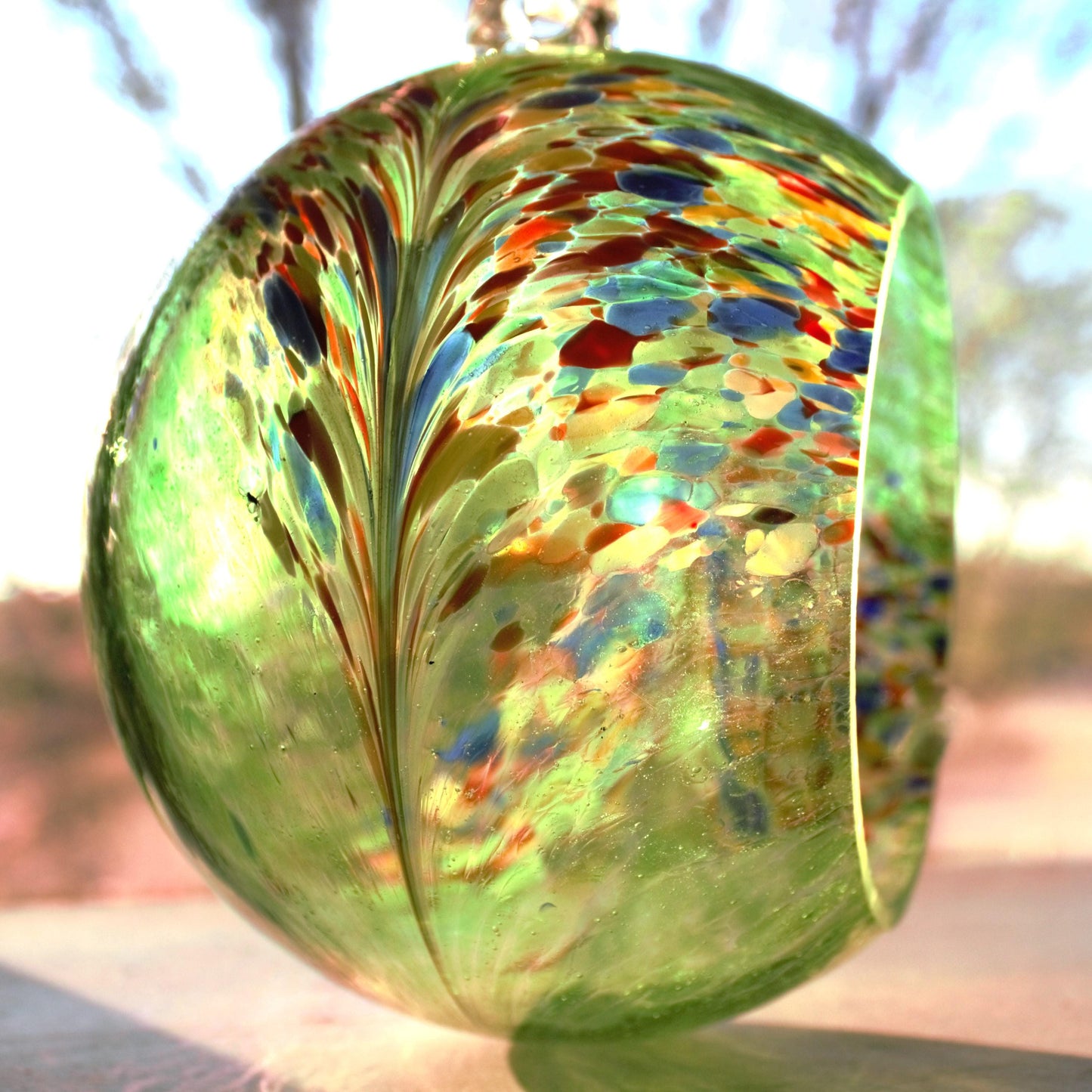 Handmade Blown Glass Hanging Sculpture: Colorful Garden Decor