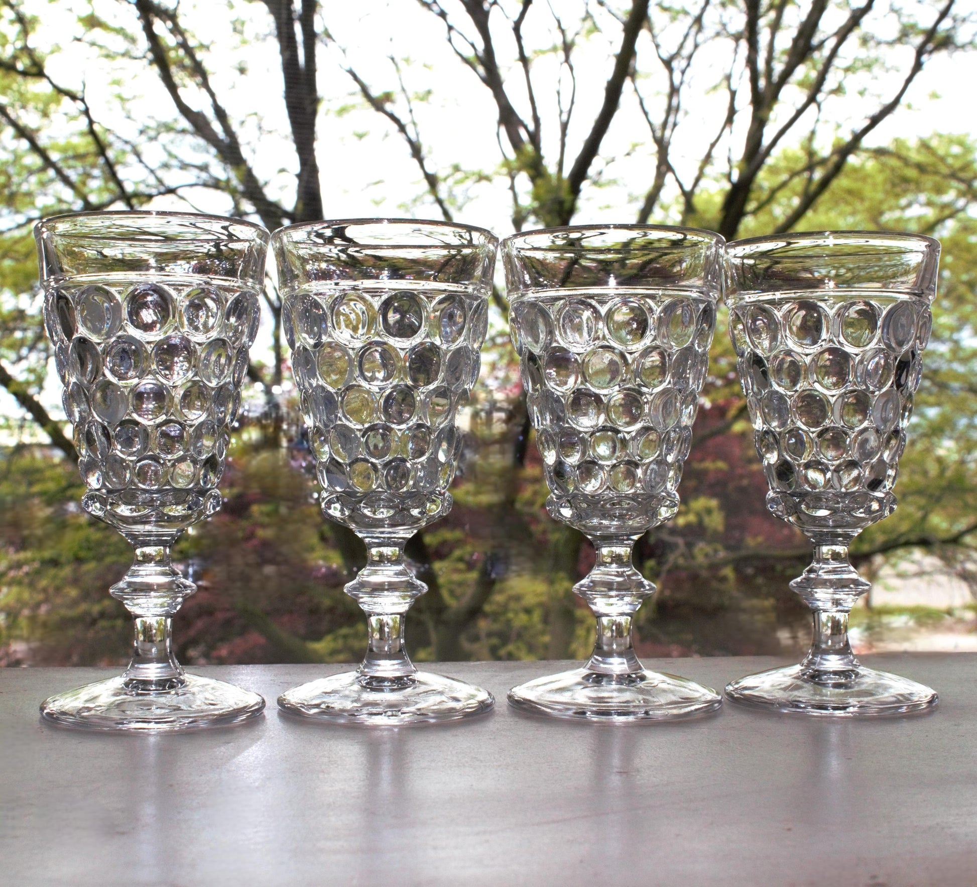 Vintage Bubble Water Glasses - Set of 4 Clear Glass Goblets, Unique stemware, bubble glassware