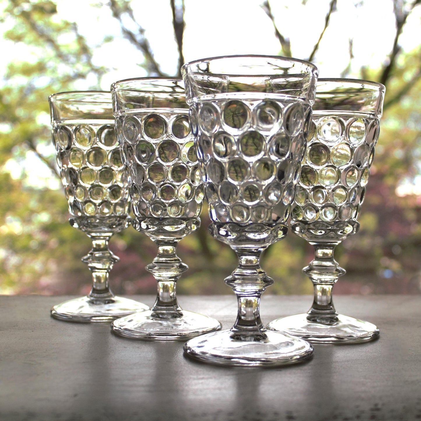 Vintage Bubble Water Glasses - Set of 4 Clear Glass Goblets, Unique stemware, bubble glassware