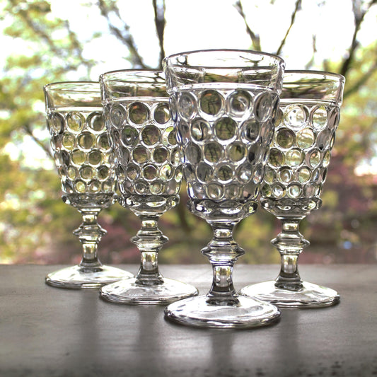 Vintage Bubble Water Glasses - Set of 4 Clear Glass Goblets, Unique stemware, bubble glassware