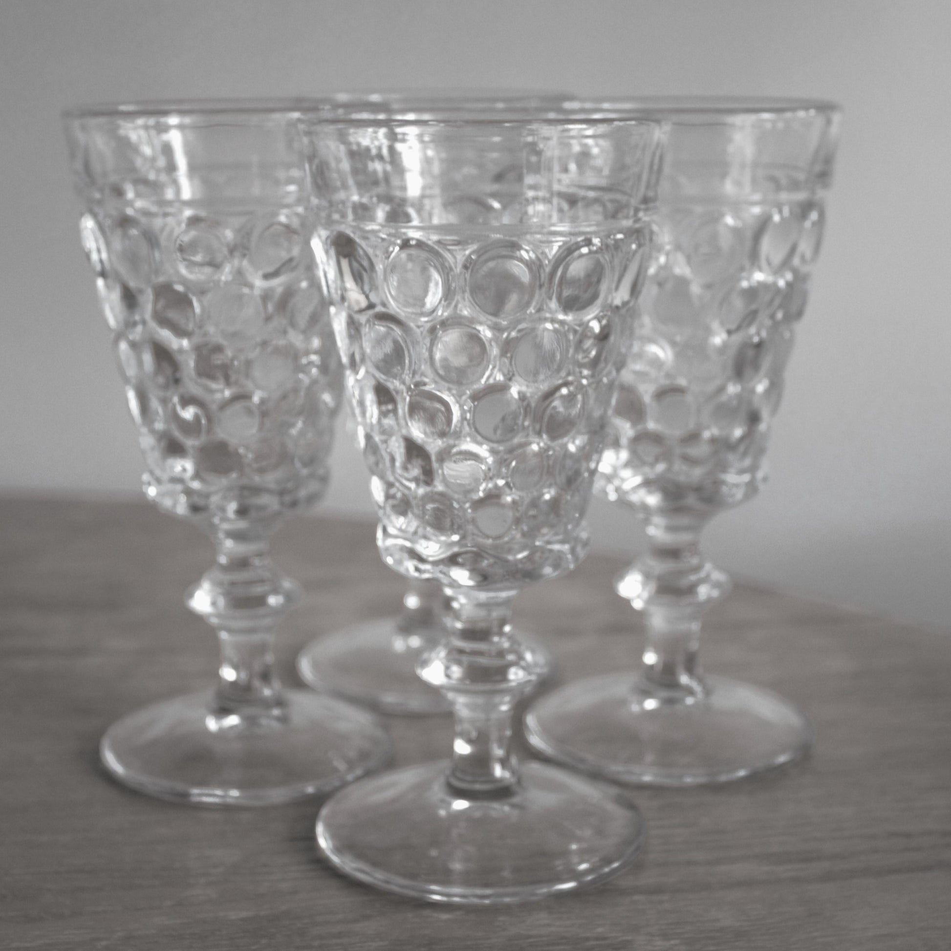 Vintage Bubble Water Glasses - Set of 4 Clear Glass Goblets, Unique stemware, bubble glassware