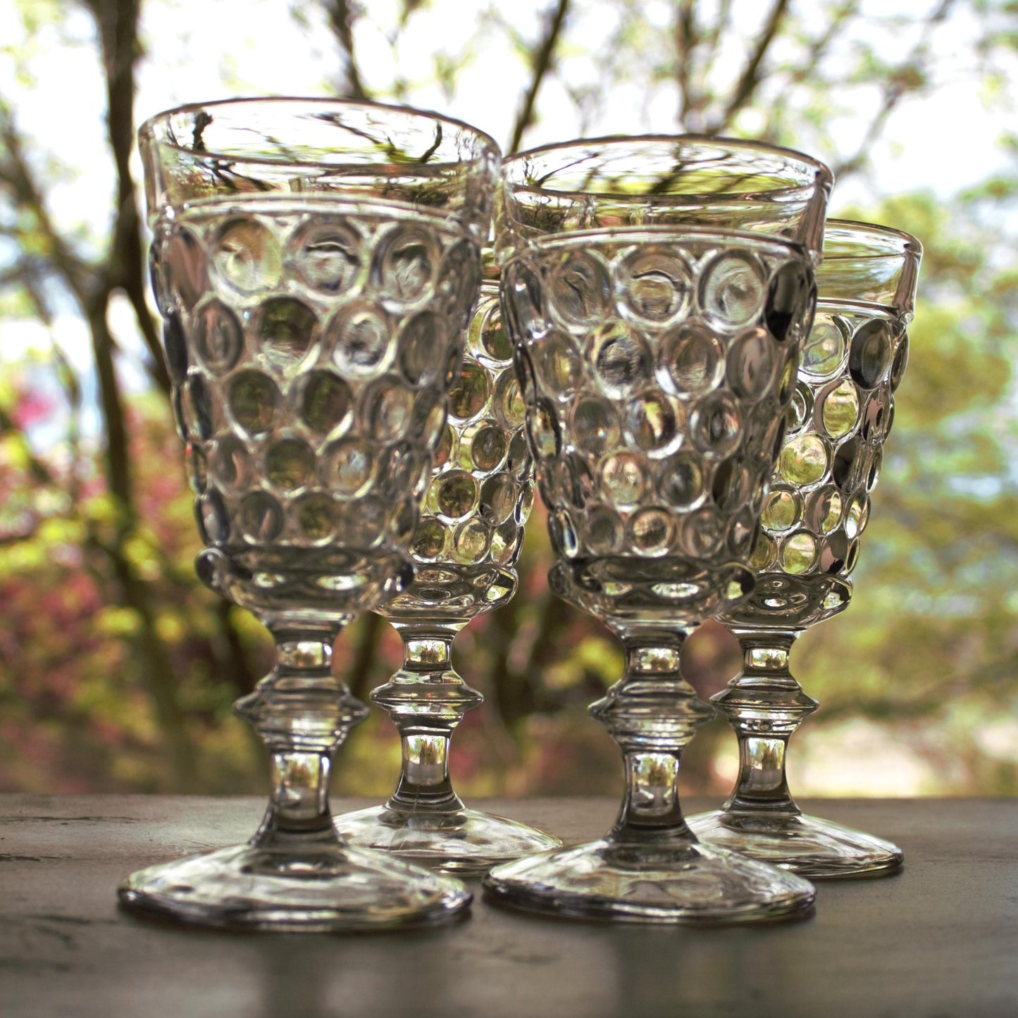 Vintage Bubble Water Glasses - Set of 4 Clear Glass Goblets, Unique stemware, bubble glassware