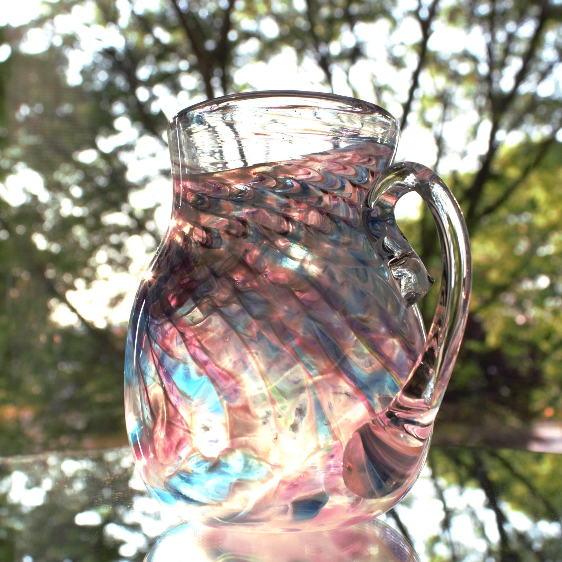 Handblown Glass Pitcher: Swirled Purple, Pink & Teal Vase